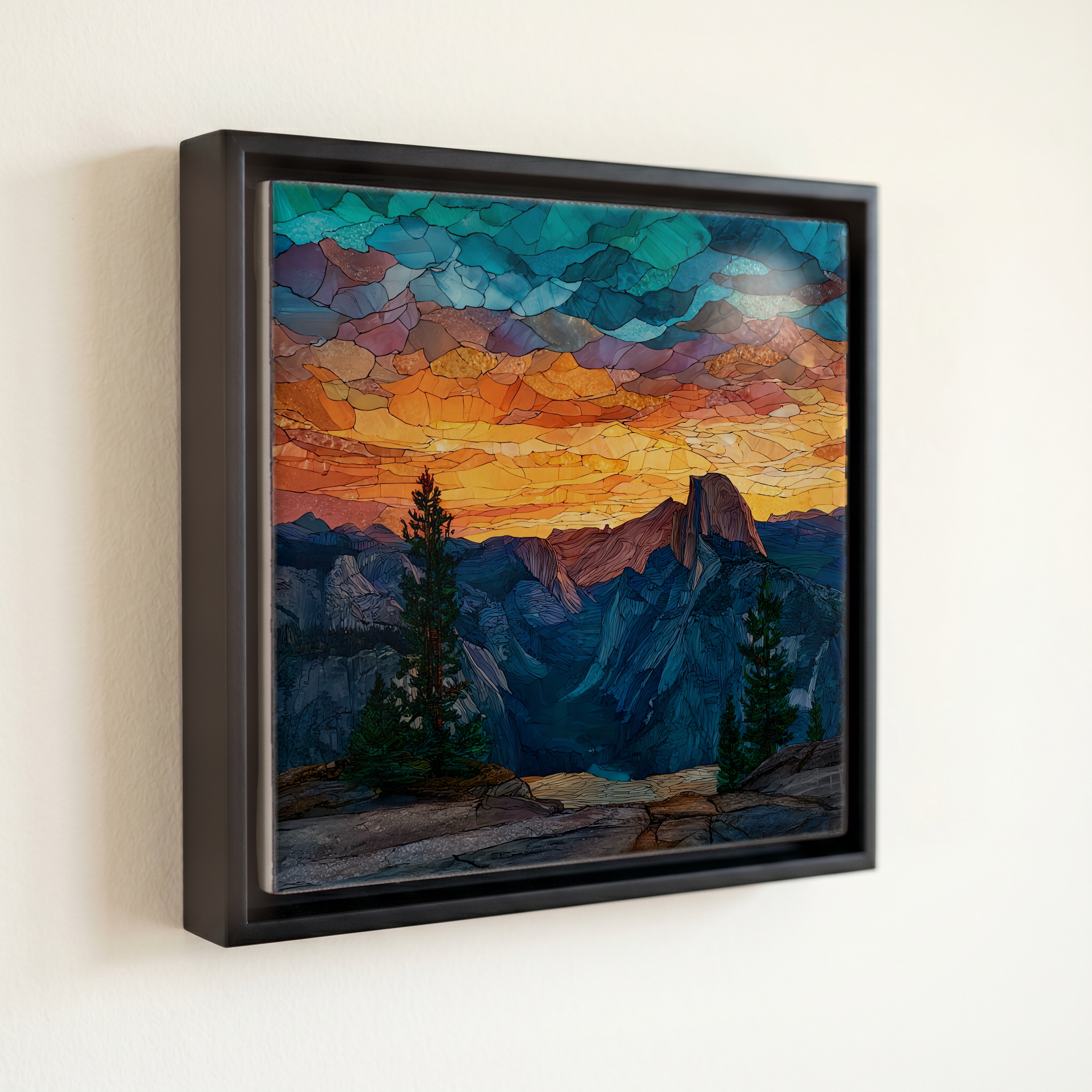 shown in a slim black floating frame · 6 × 6 in