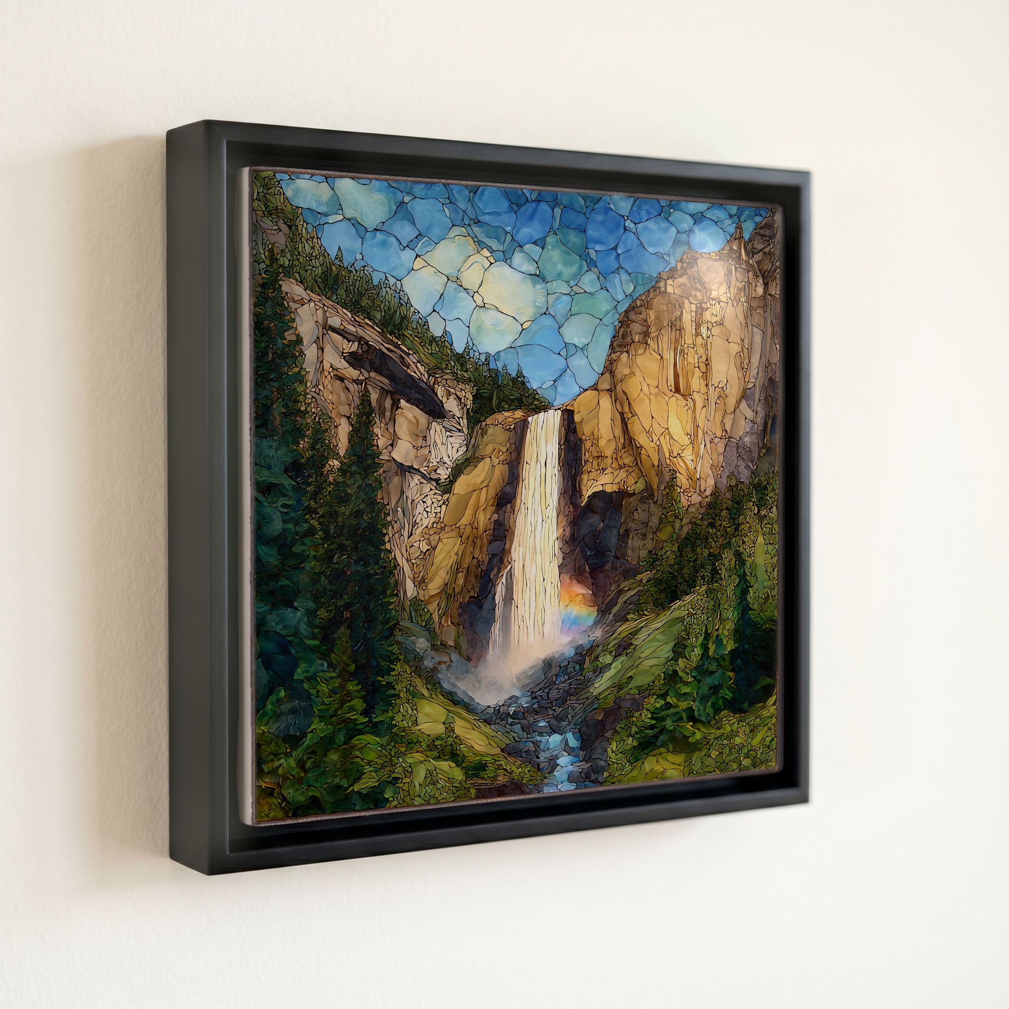 shown in a slim black floating frame · 6 × 6 in