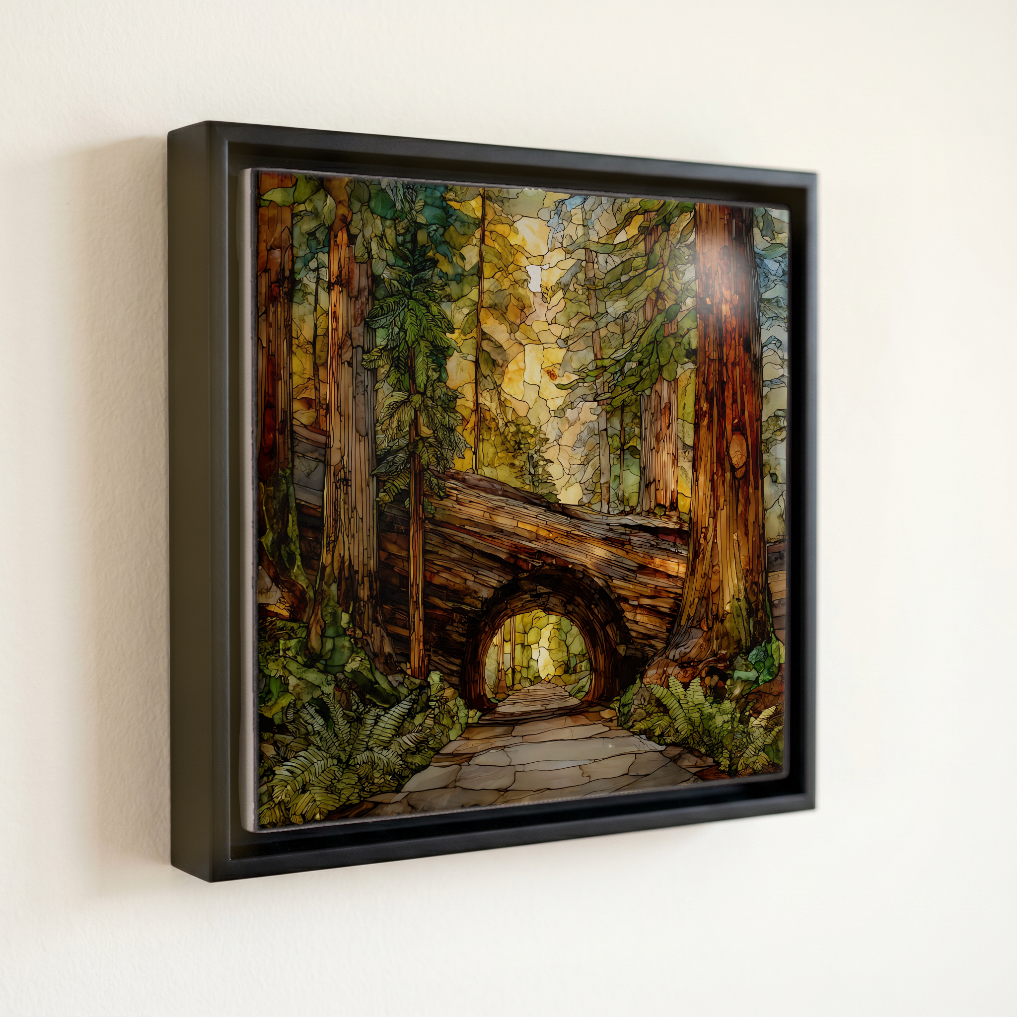 shown in a slim black floating frame · 6 × 6 in