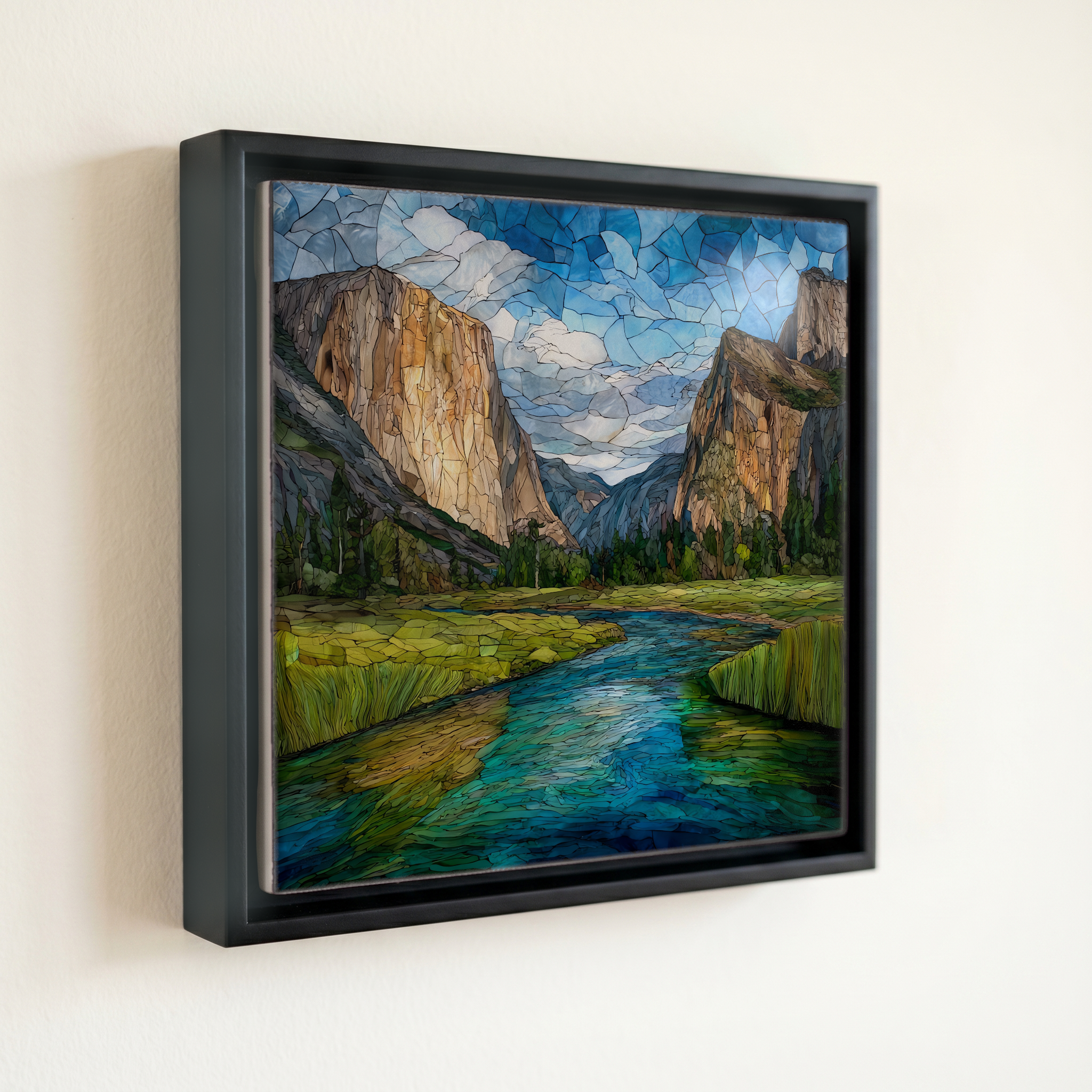 shown in a slim black floating frame · 6 × 6 in