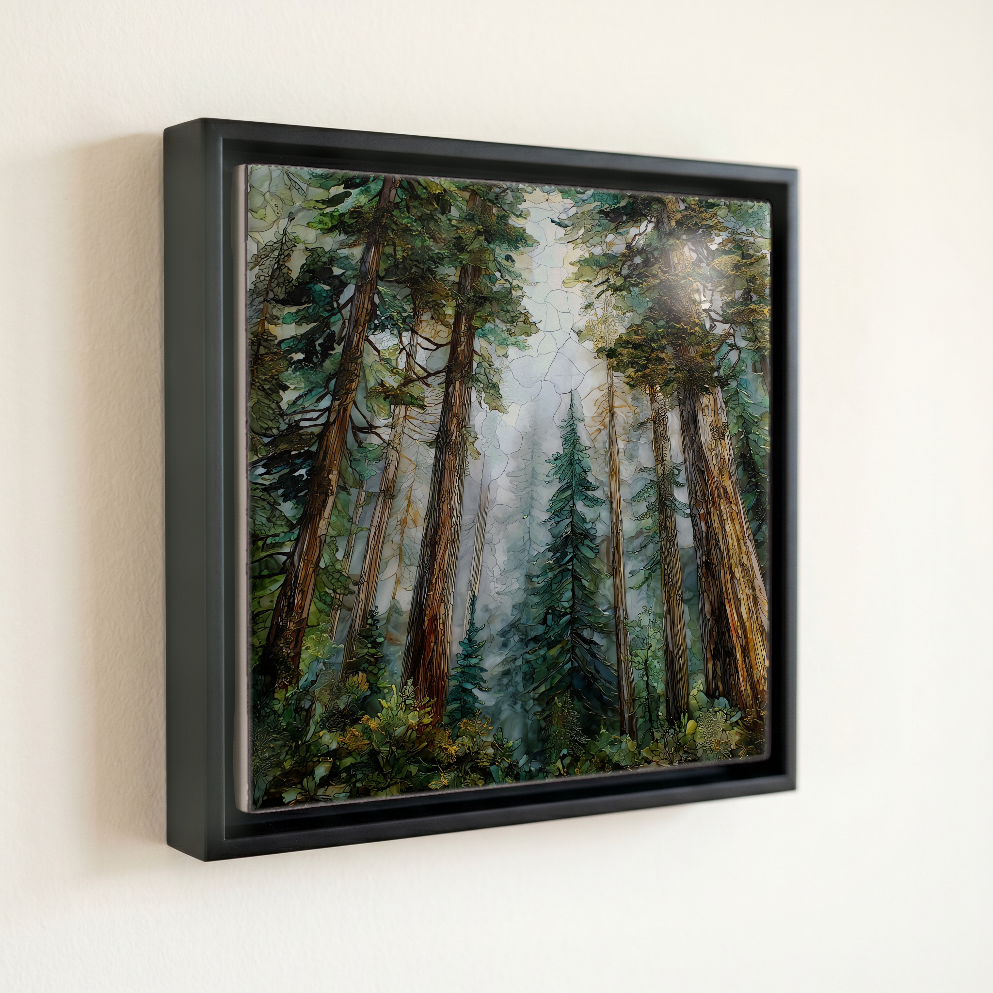 shown in a slim black floating frame · 6 × 6 in