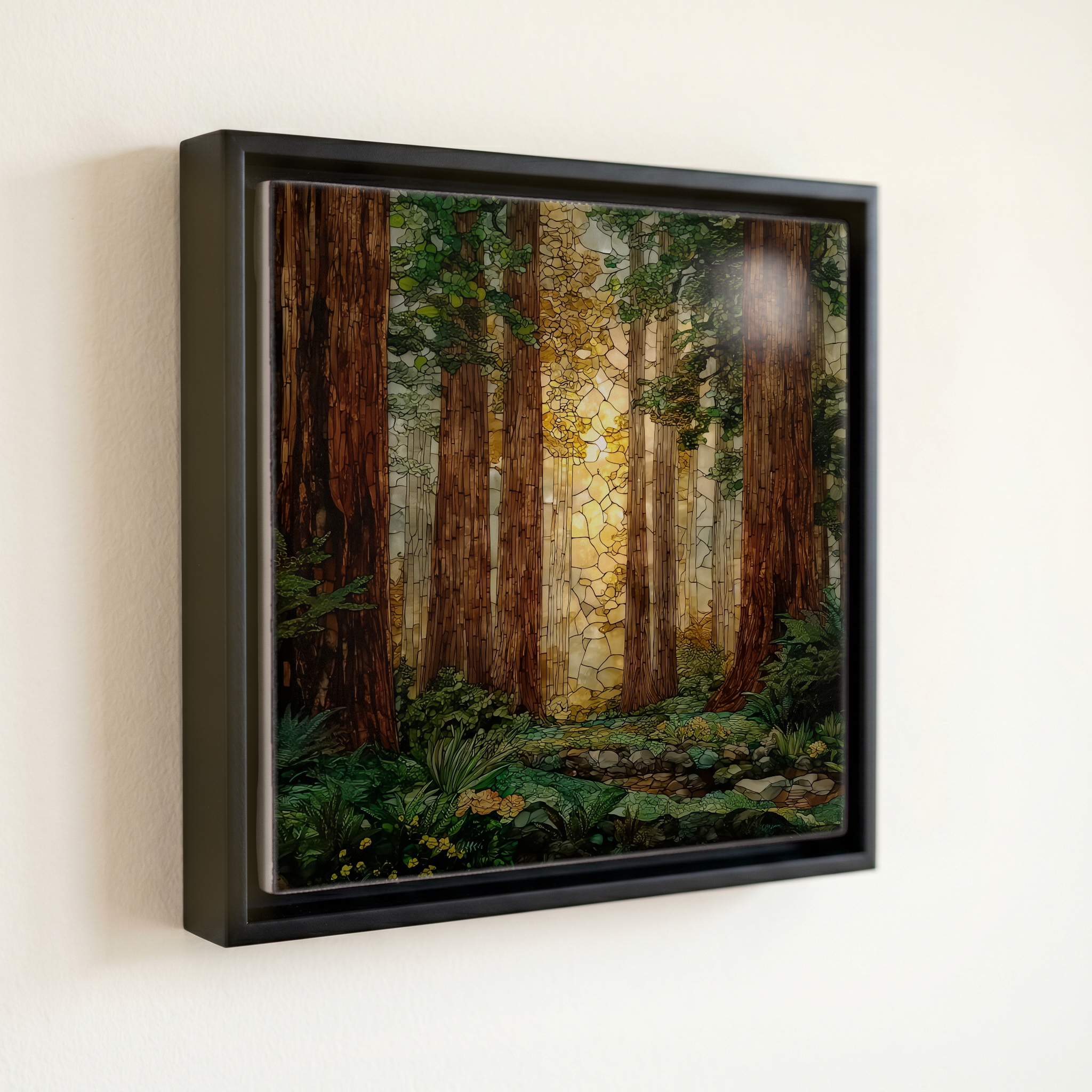 shown in a slim black floating frame · 6 × 6 in