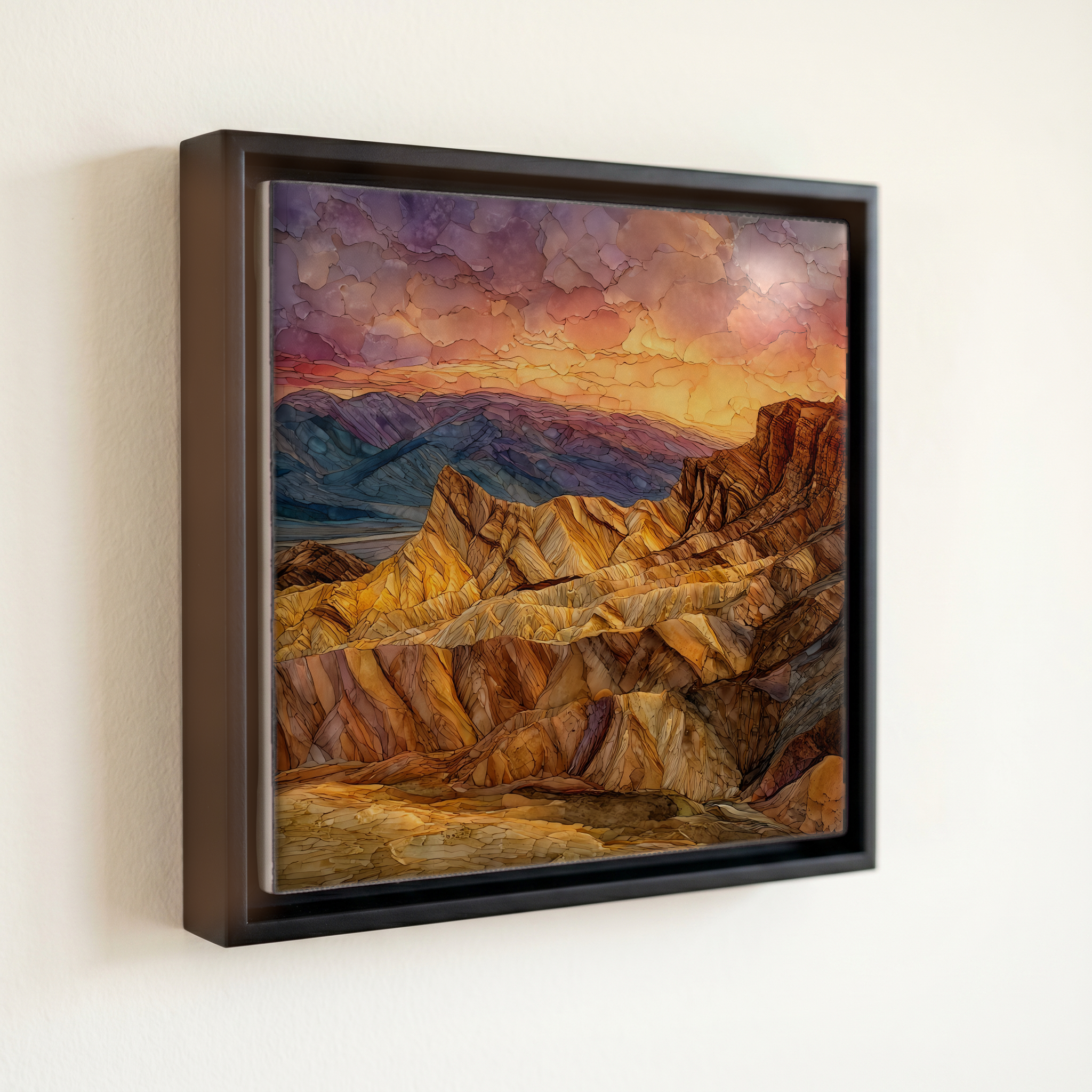 shown in a slim black floating frame · 6 × 6 in