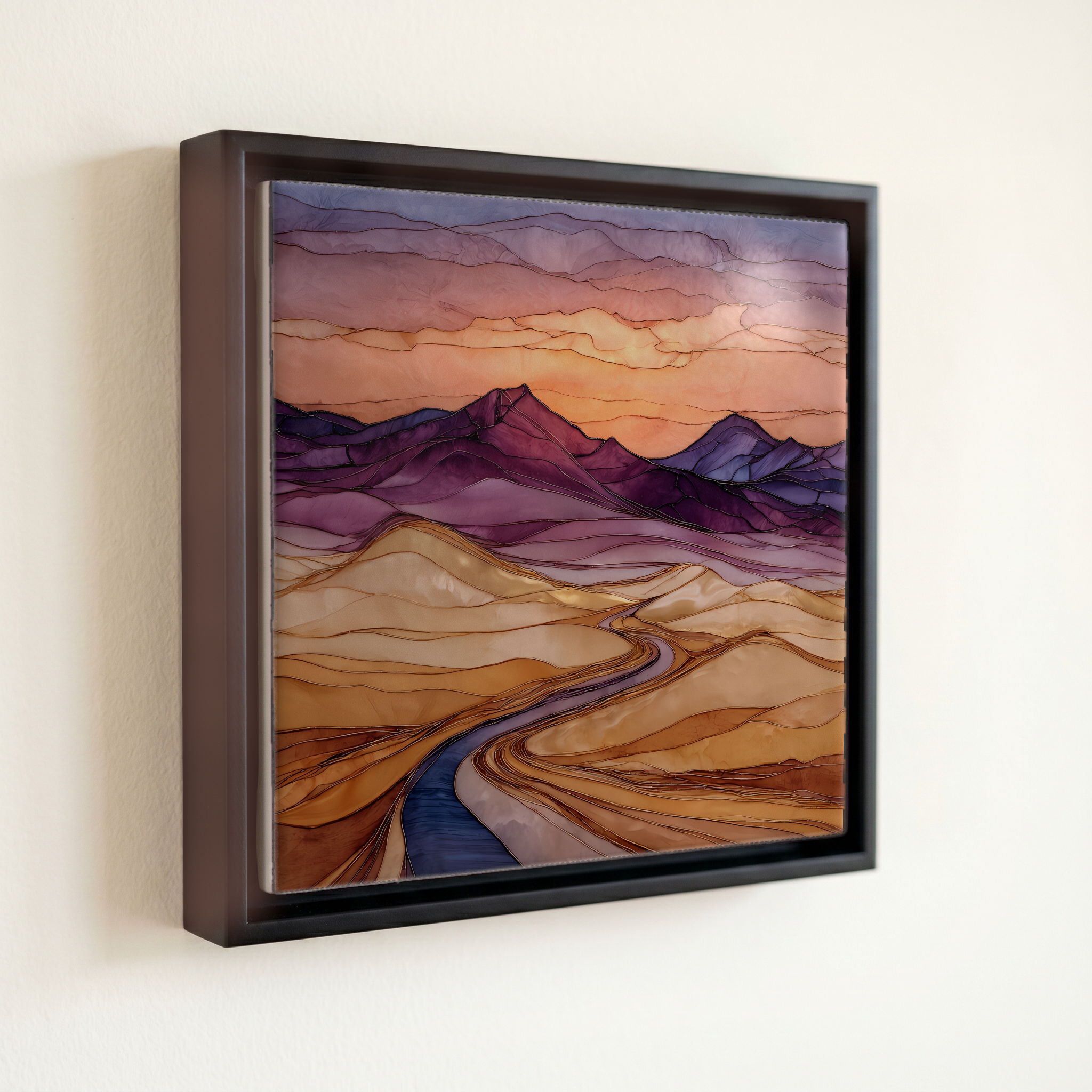 shown in a slim black floating frame · 6 × 6 in