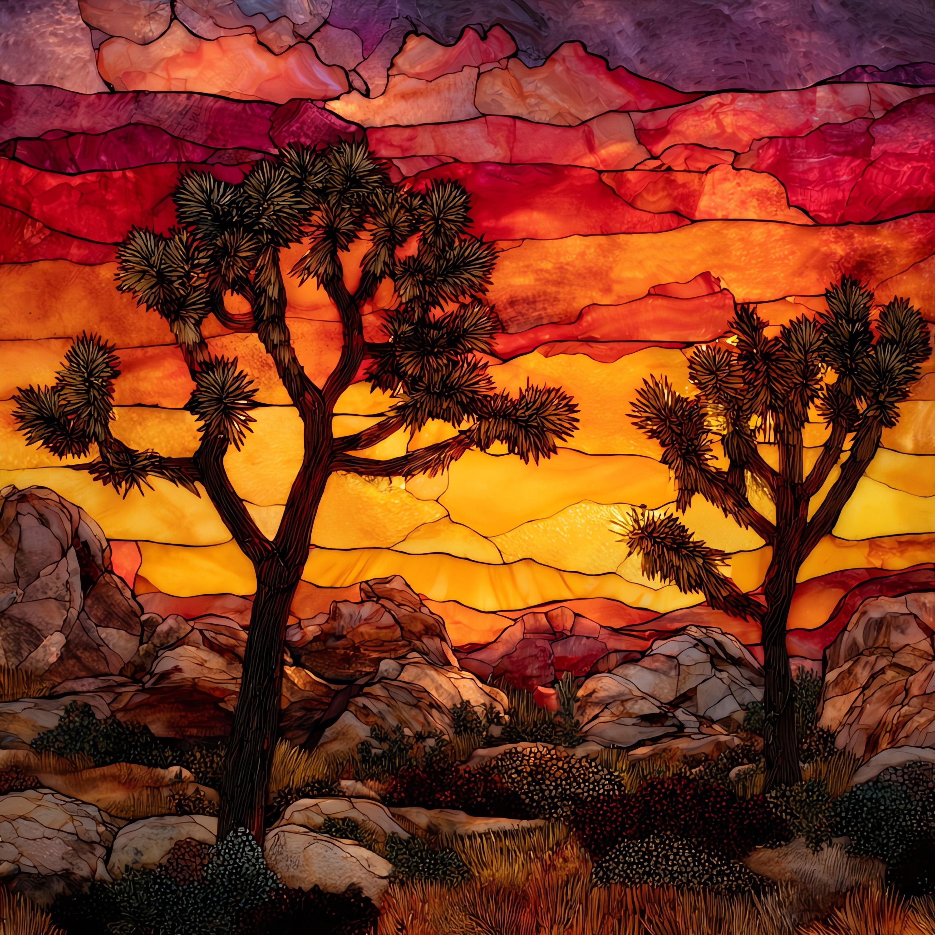 Joshua Tree Forest Burning Sky