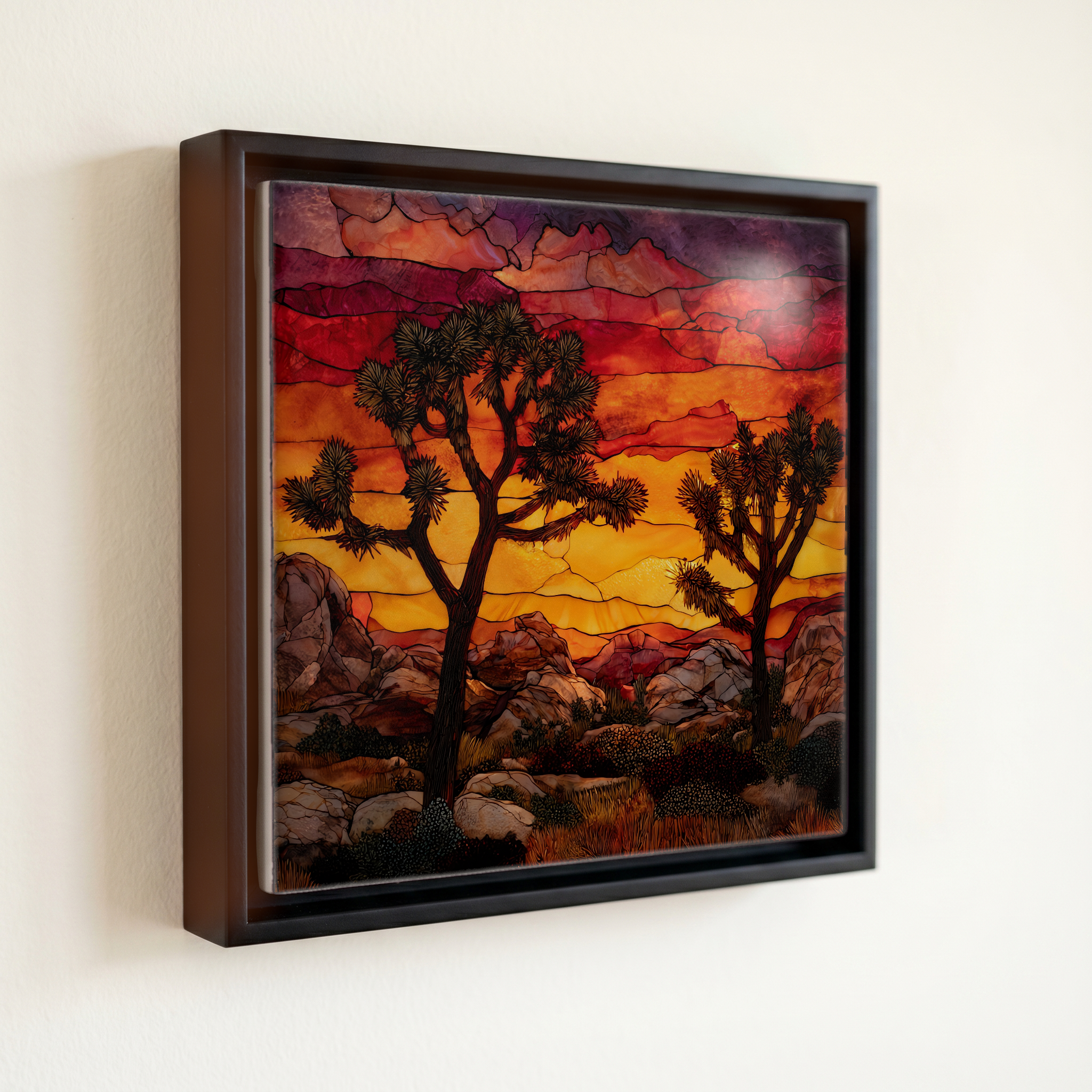 shown in a slim black floating frame · 6 × 6 in
