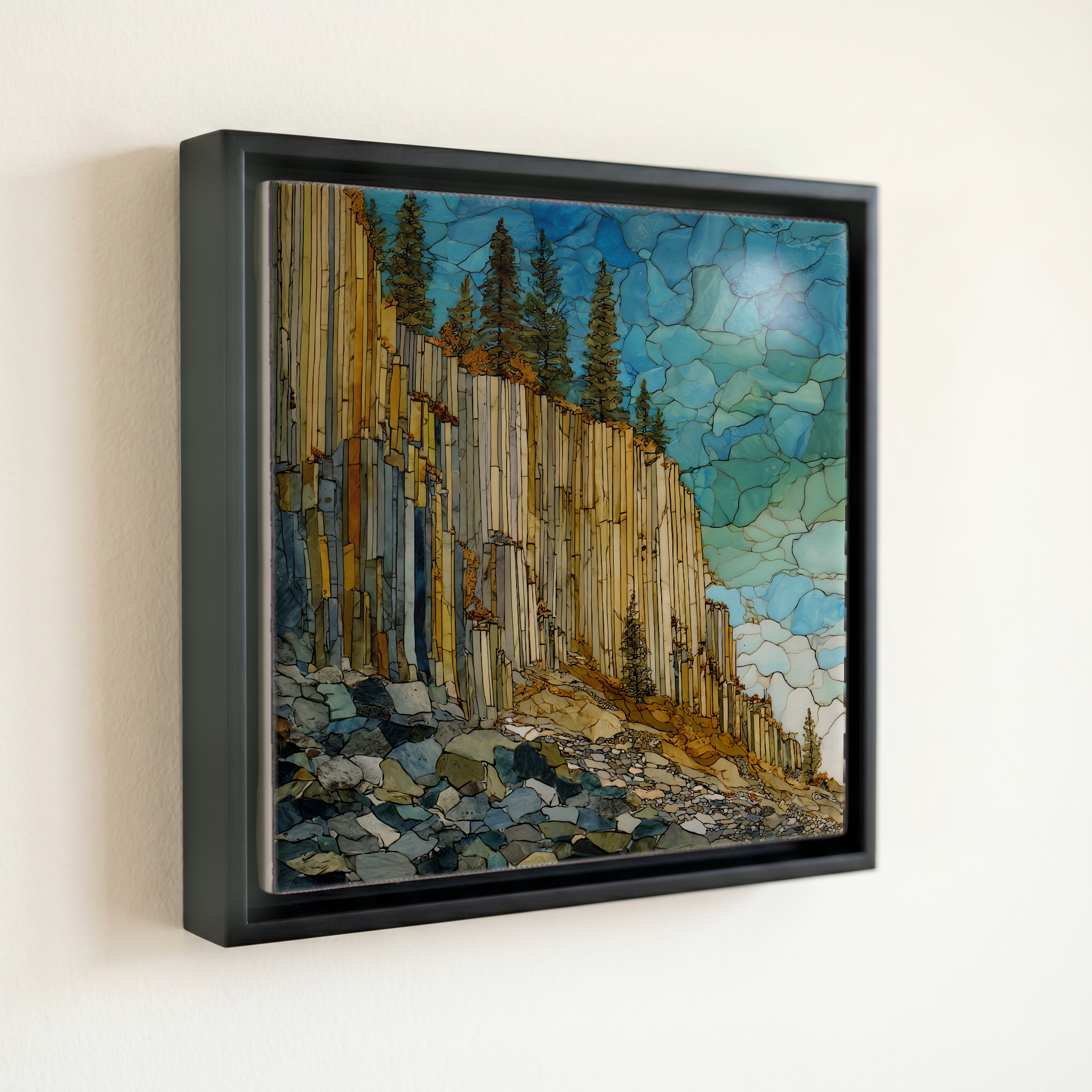 shown in a slim black floating frame · 6 × 6 in