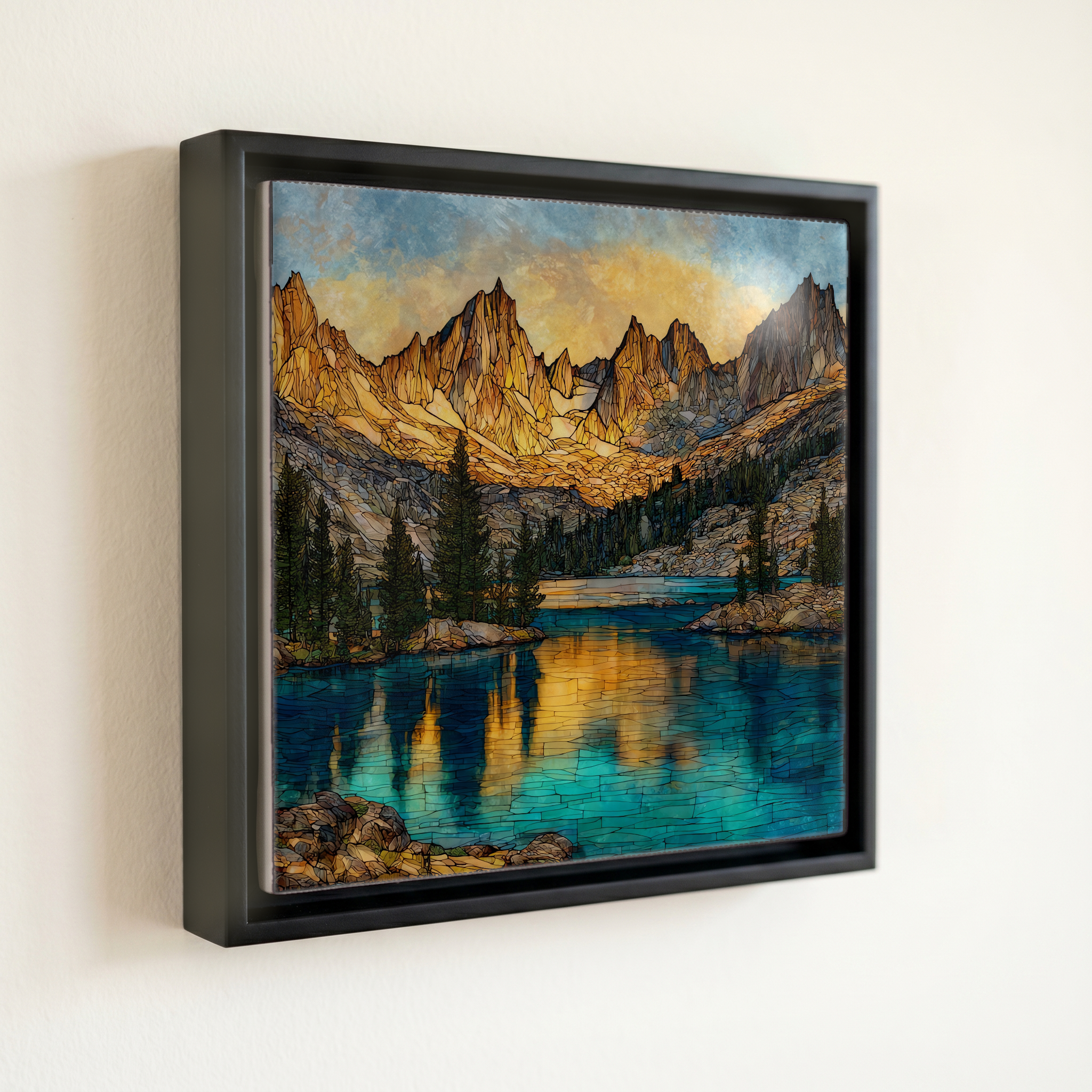 shown in a slim black floating frame · 6 × 6 in