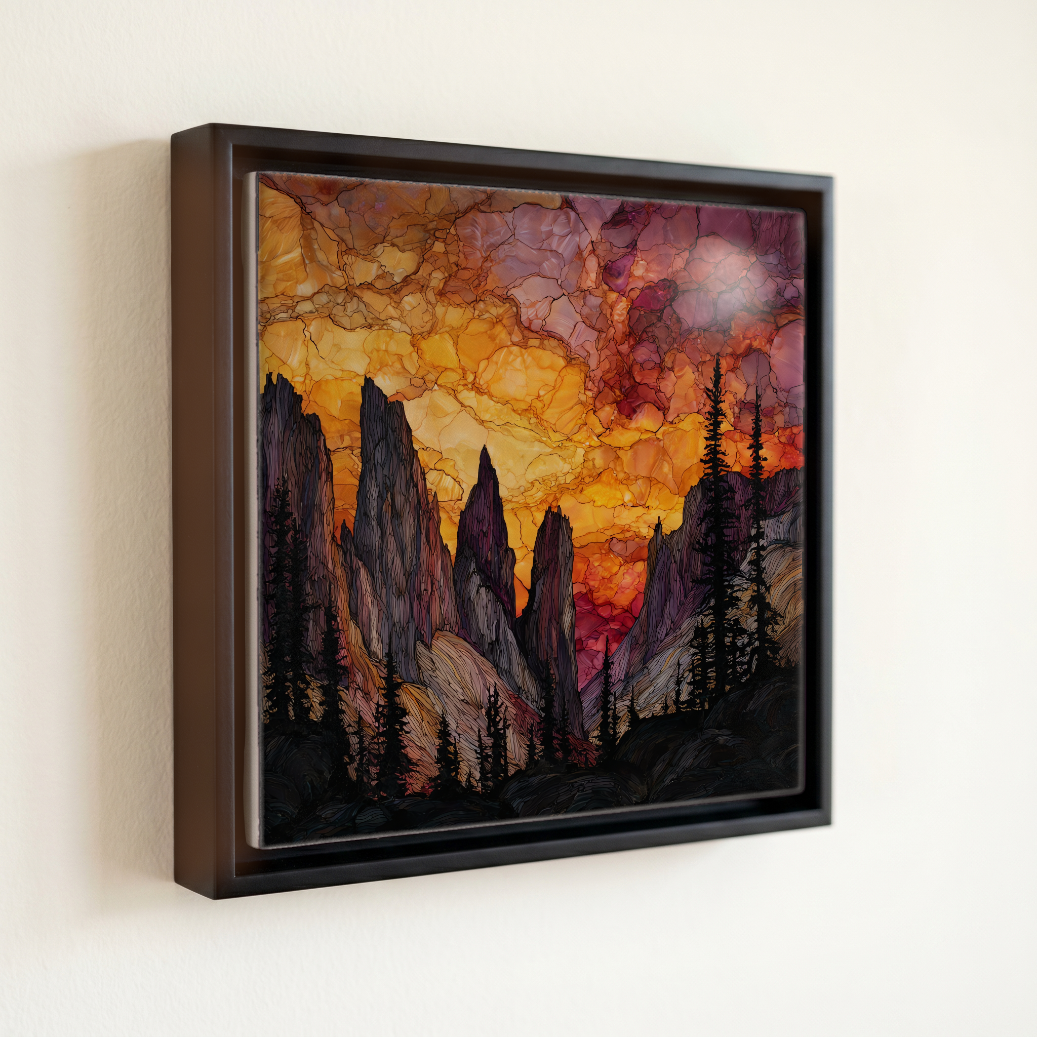 shown in a slim black floating frame · 6 × 6 in
