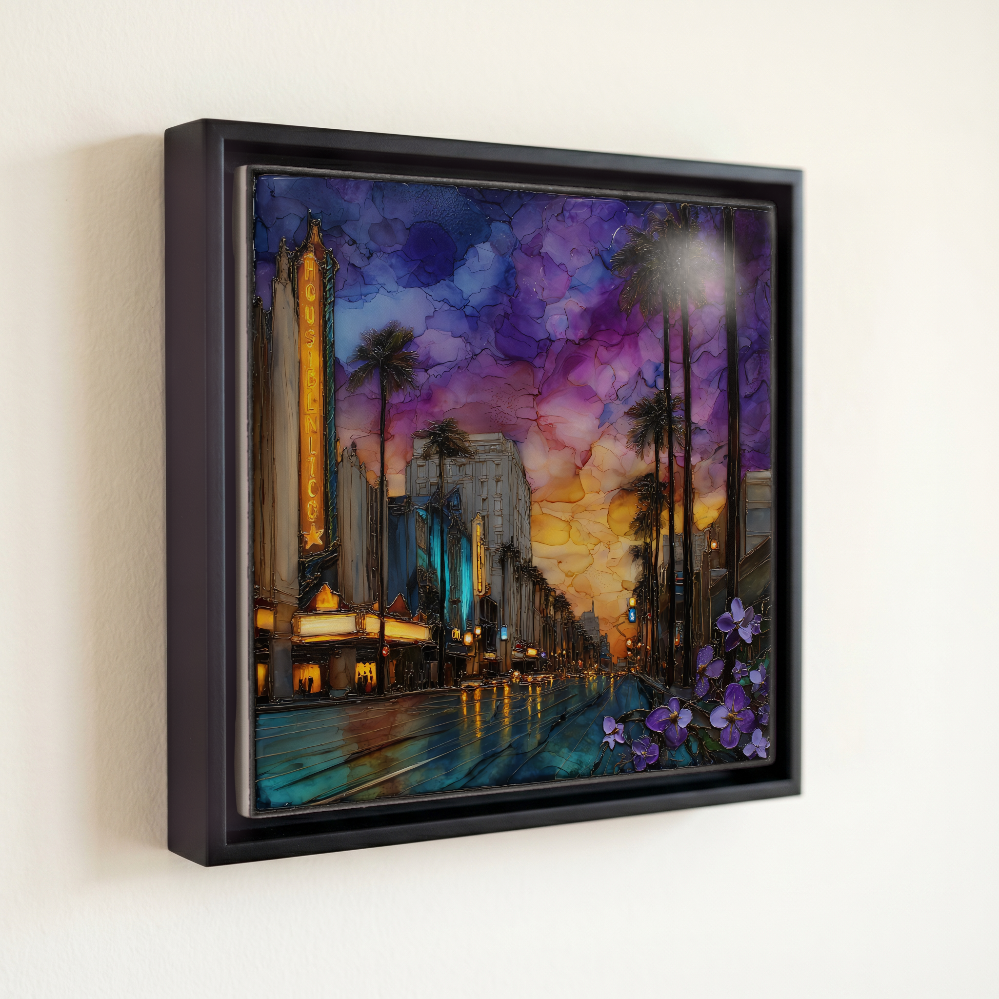 shown in a slim black floating frame · 6 × 6 in