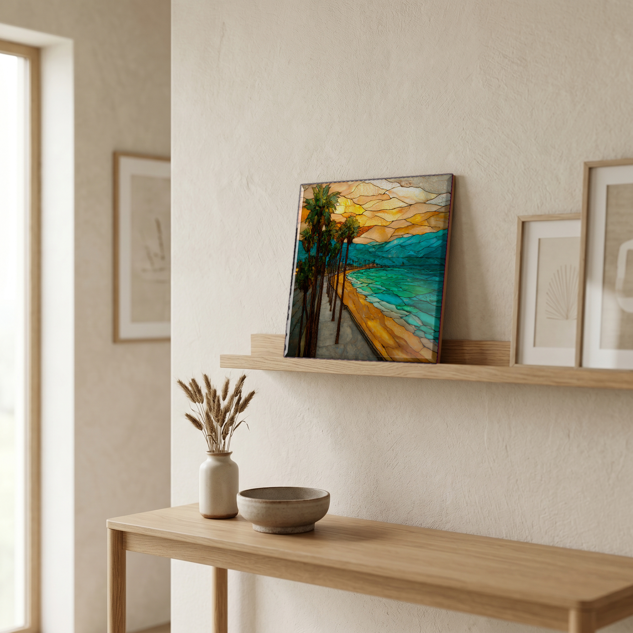 On a picture ledge, where the light comes in.