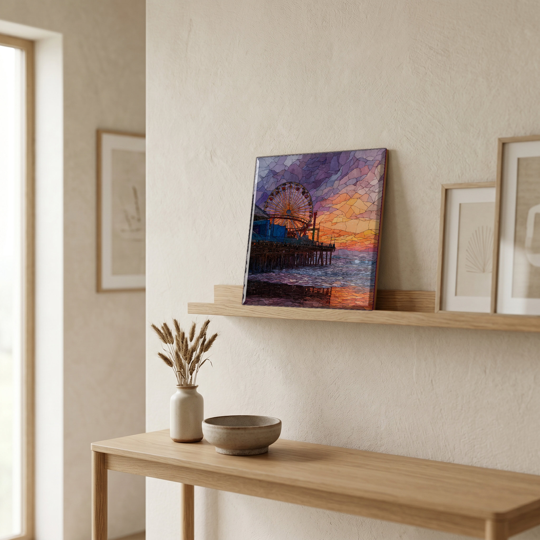 On a picture ledge, where the light comes in.