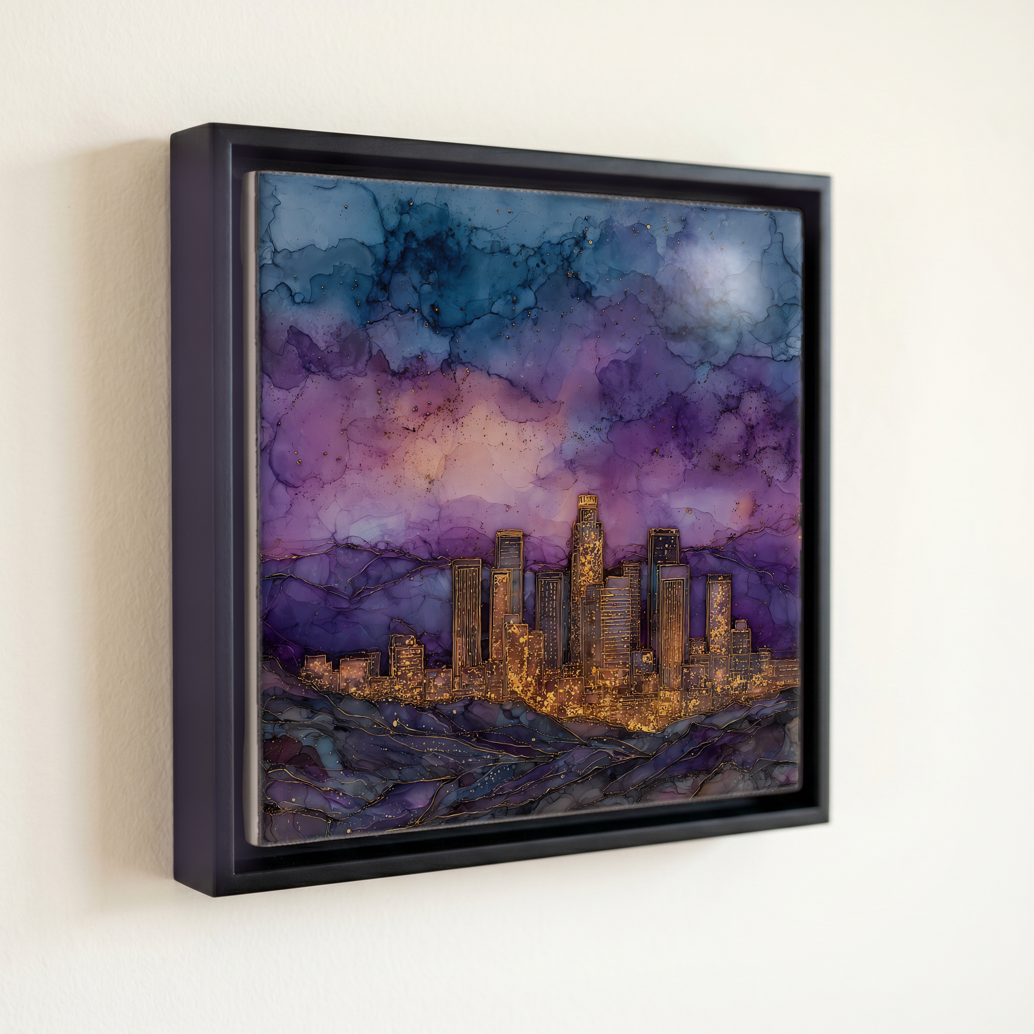 shown in a slim black floating frame · 6 × 6 in