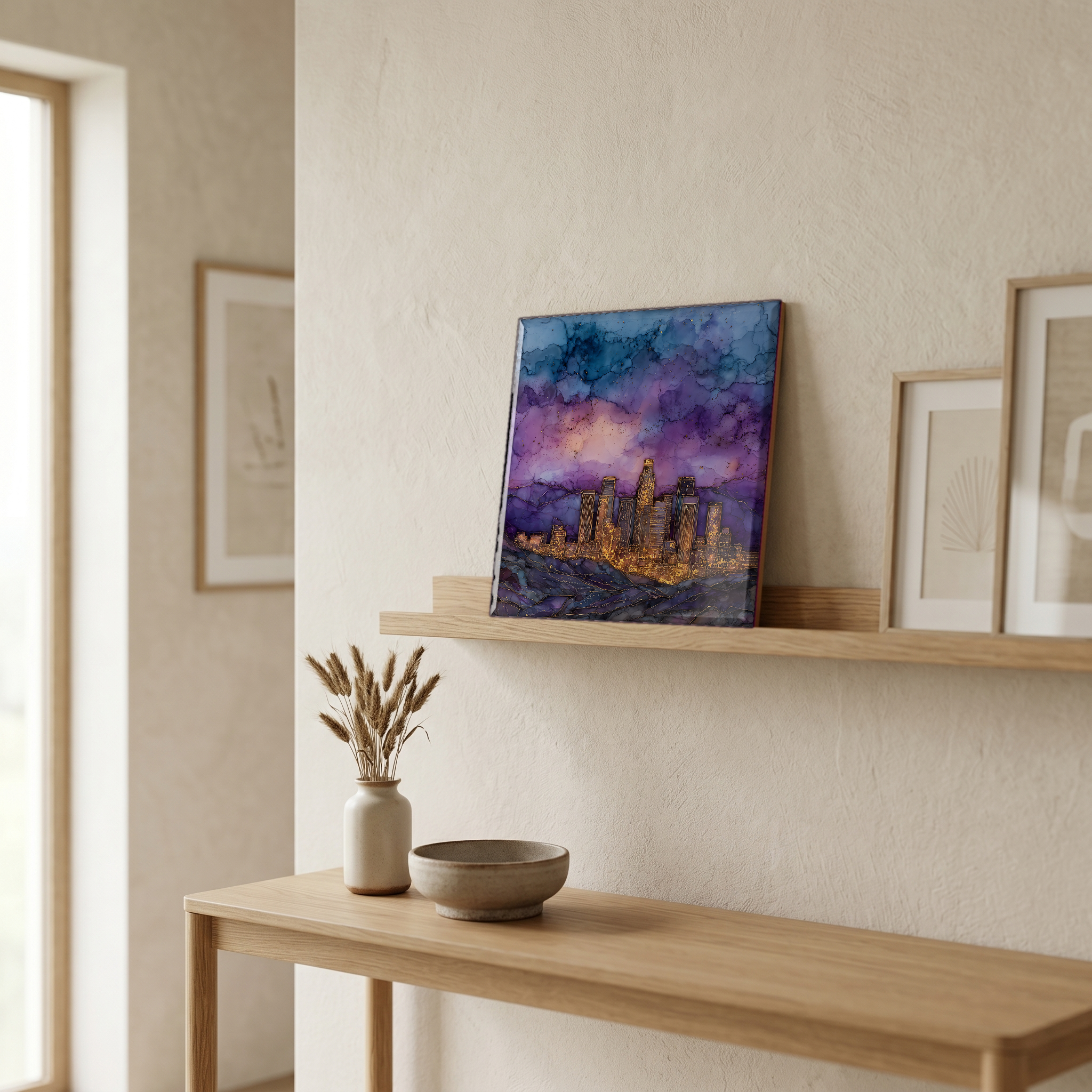 On a picture ledge, where the light comes in.