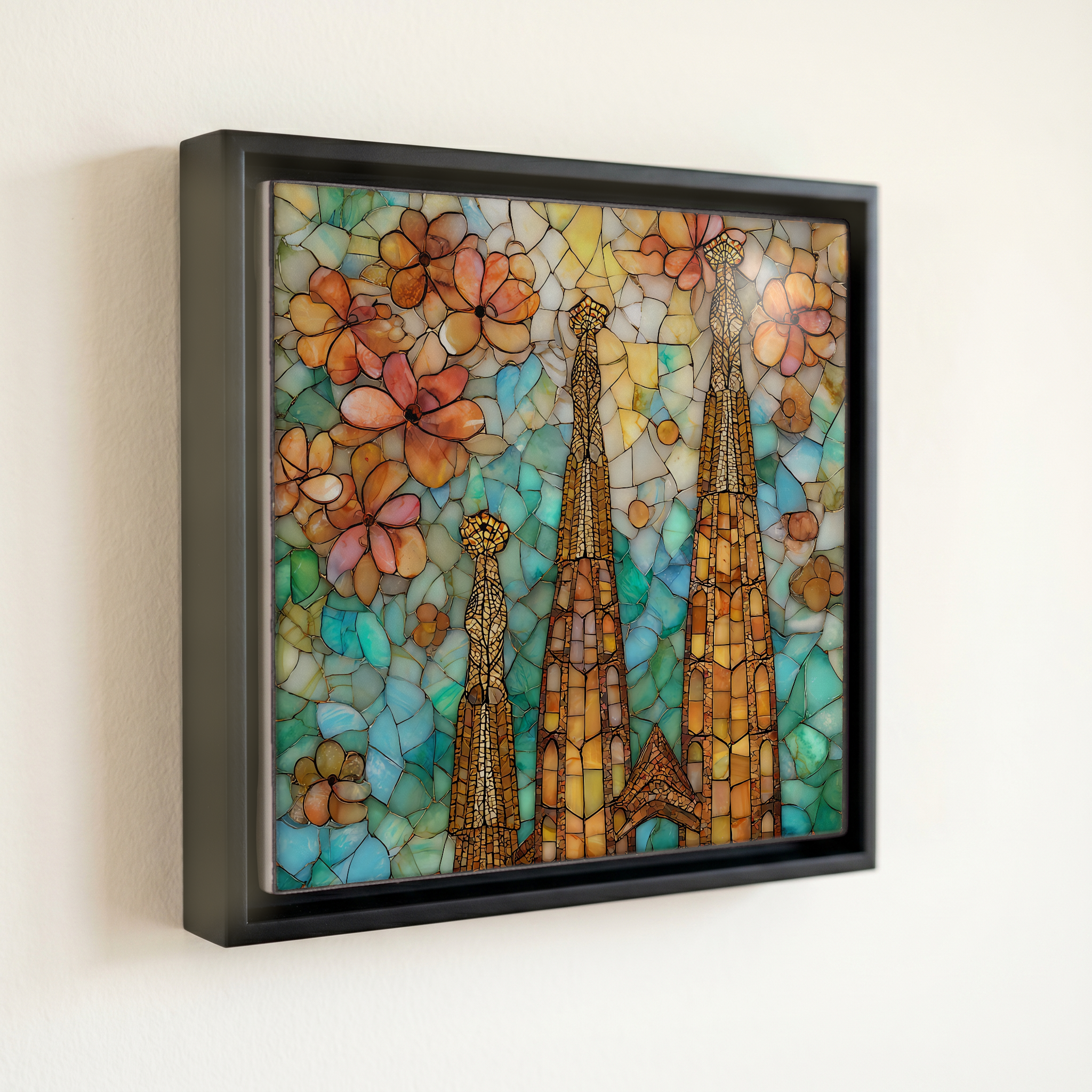 shown in a slim black floating frame · 6 × 6 in