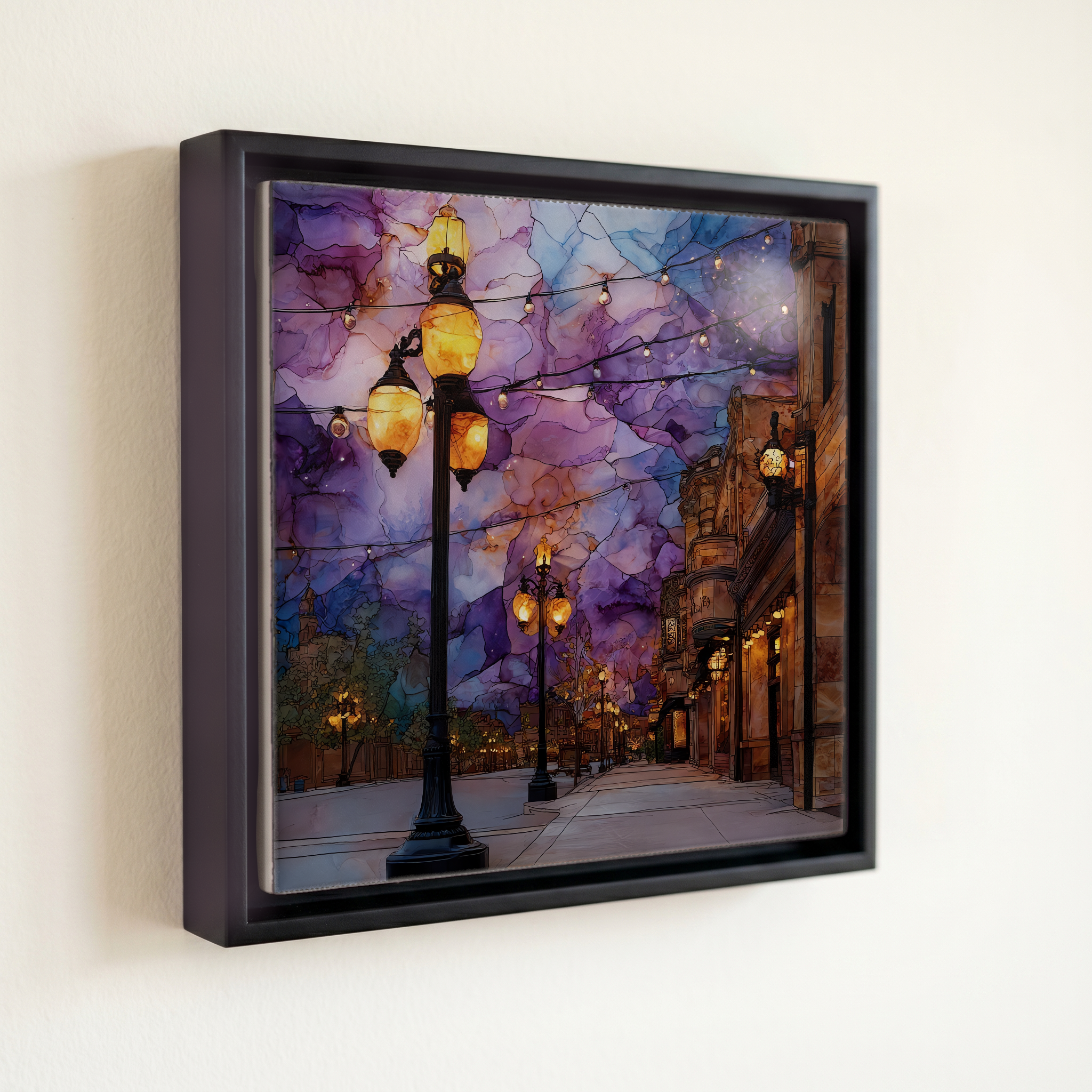 shown in a slim black floating frame · 6 × 6 in