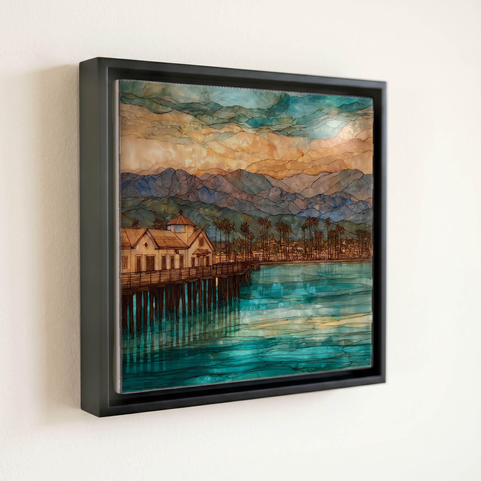shown in a slim black floating frame · 6 × 6 in