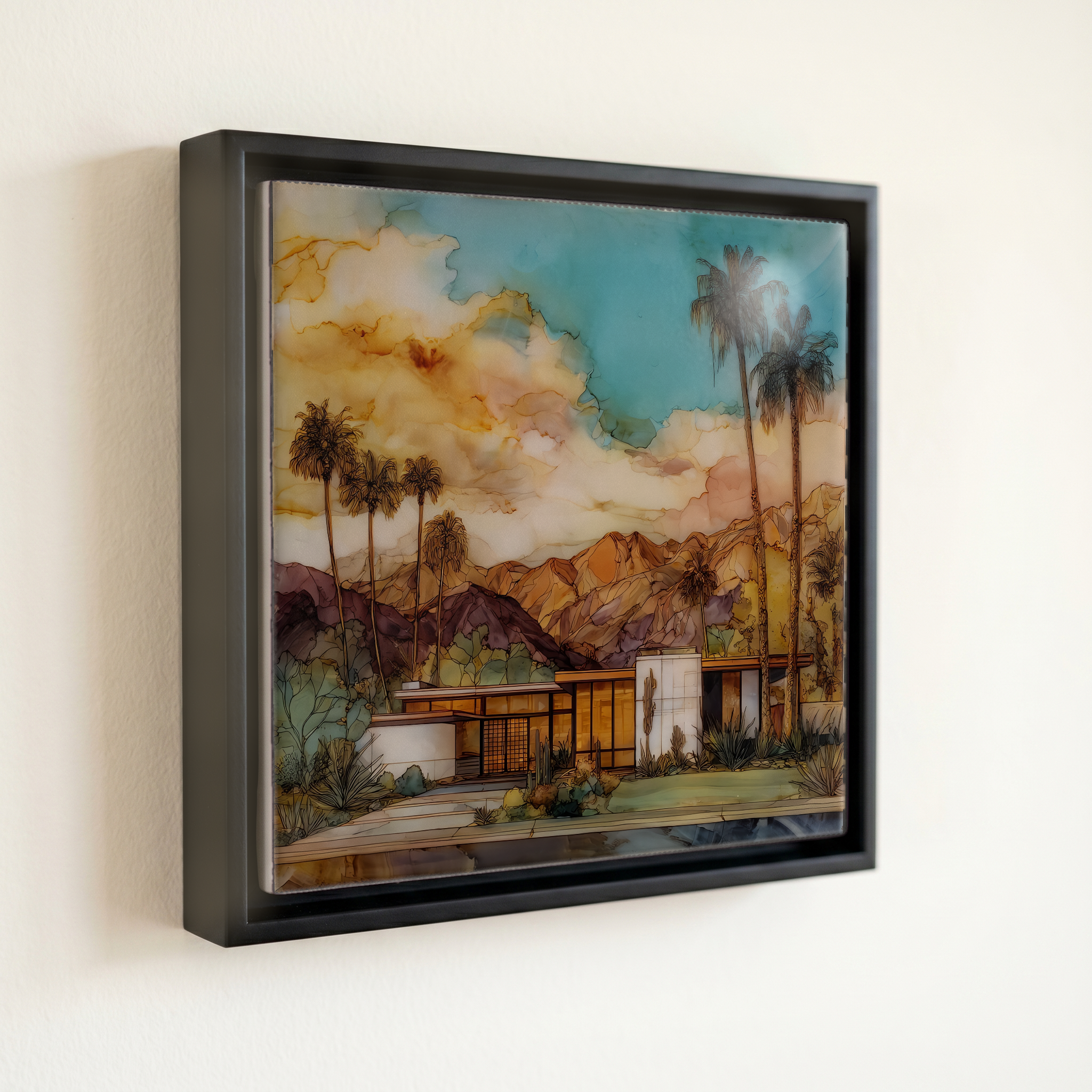 shown in a slim black floating frame · 6 × 6 in