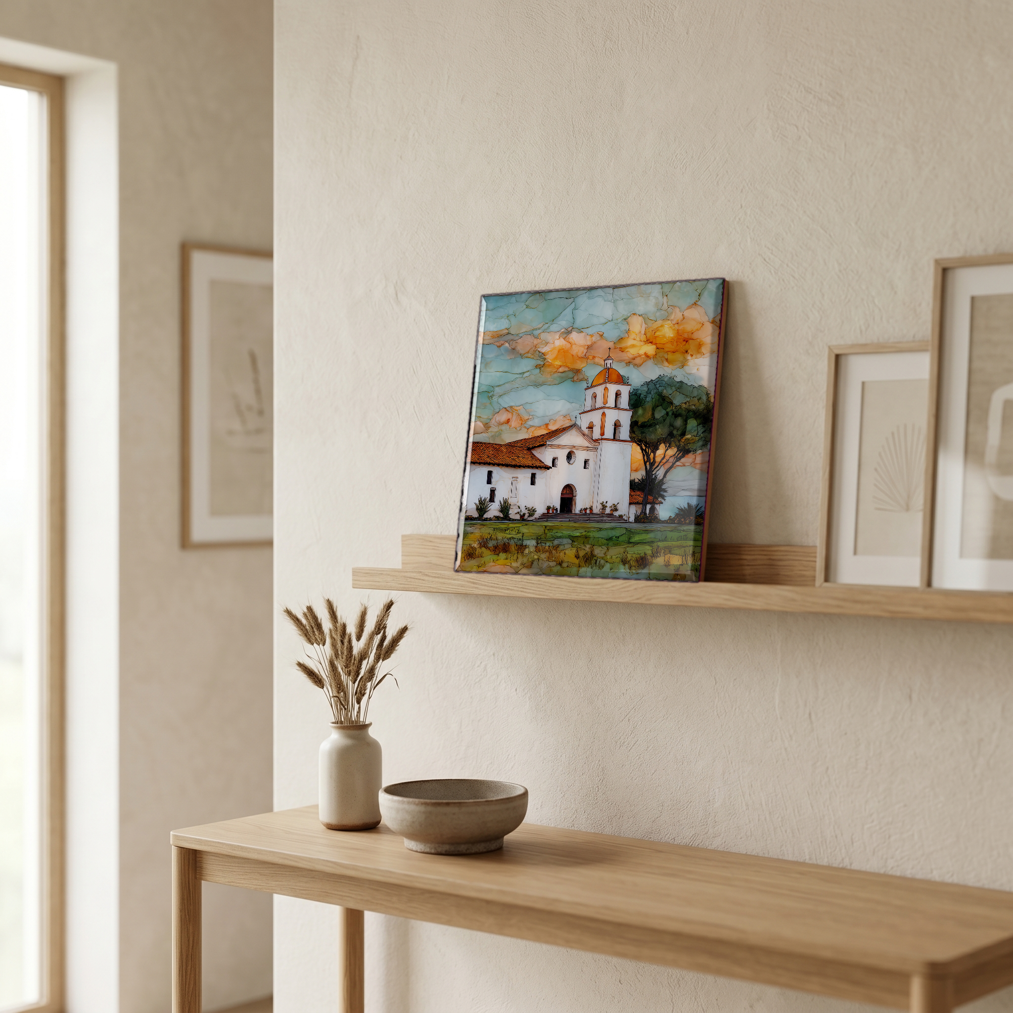 On a picture ledge, where the light comes in.