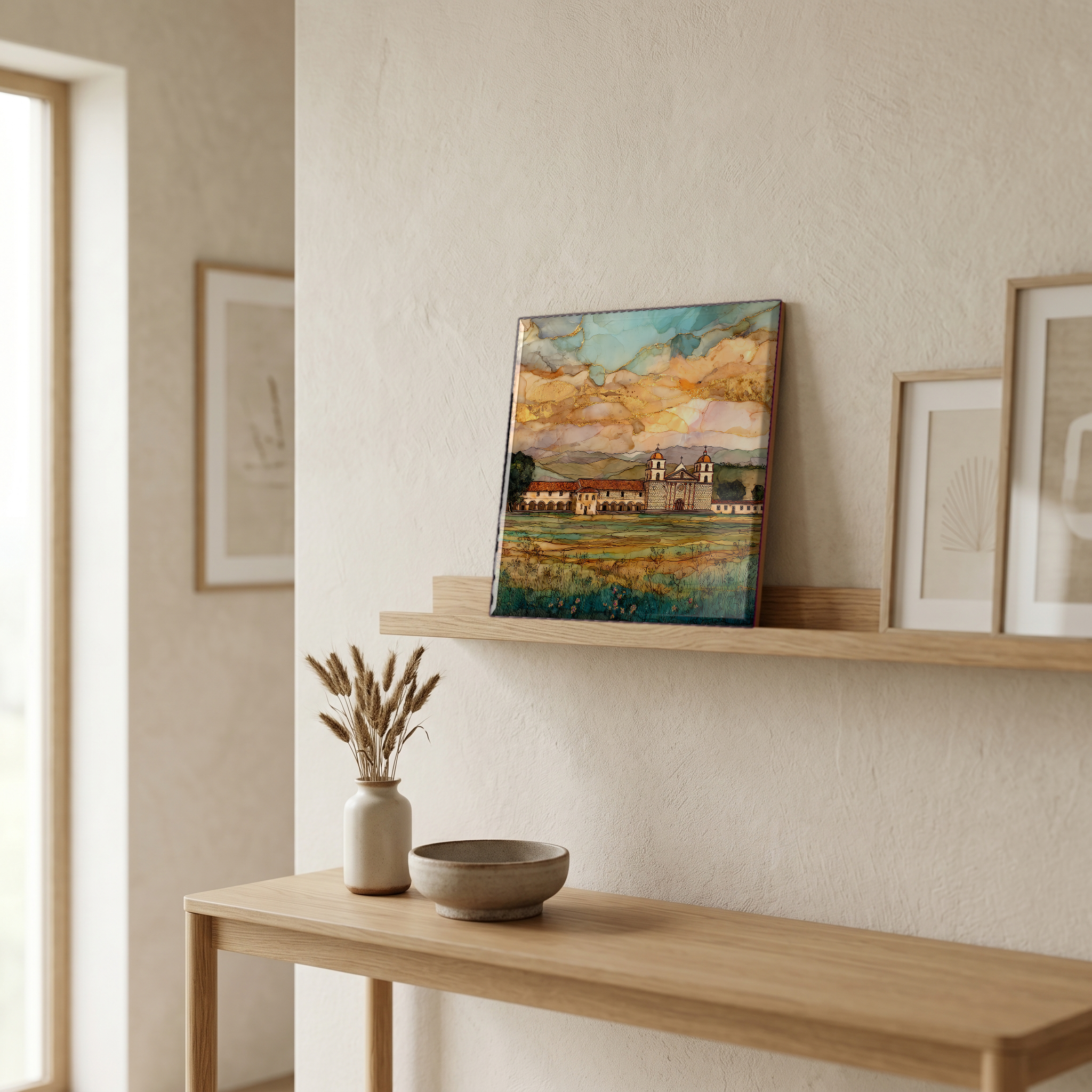 On a picture ledge, where the light comes in.