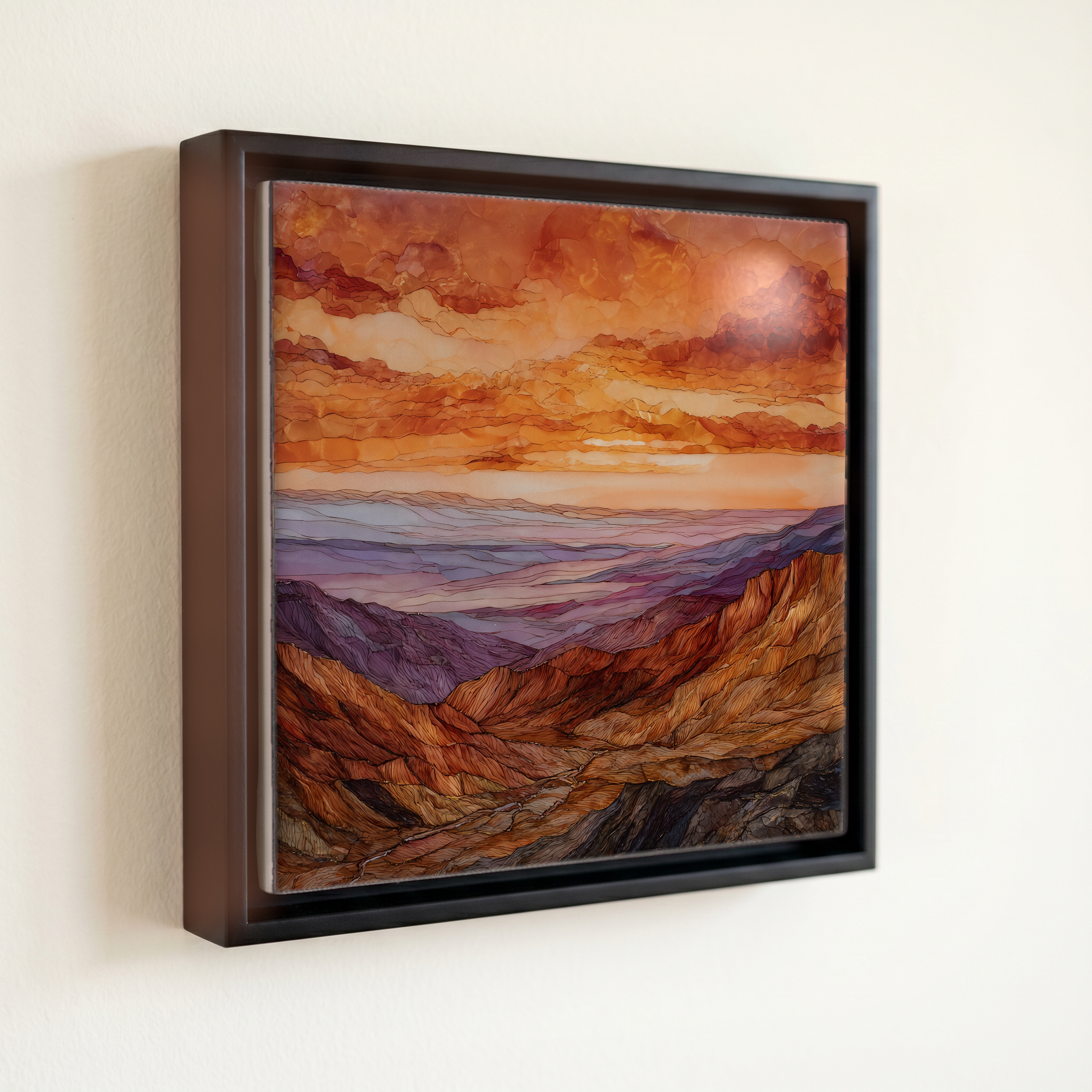 shown in a slim black floating frame · 6 × 6 in