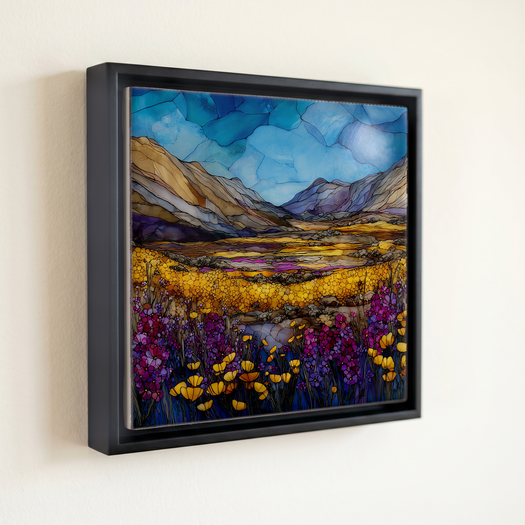 shown in a slim black floating frame · 6 × 6 in