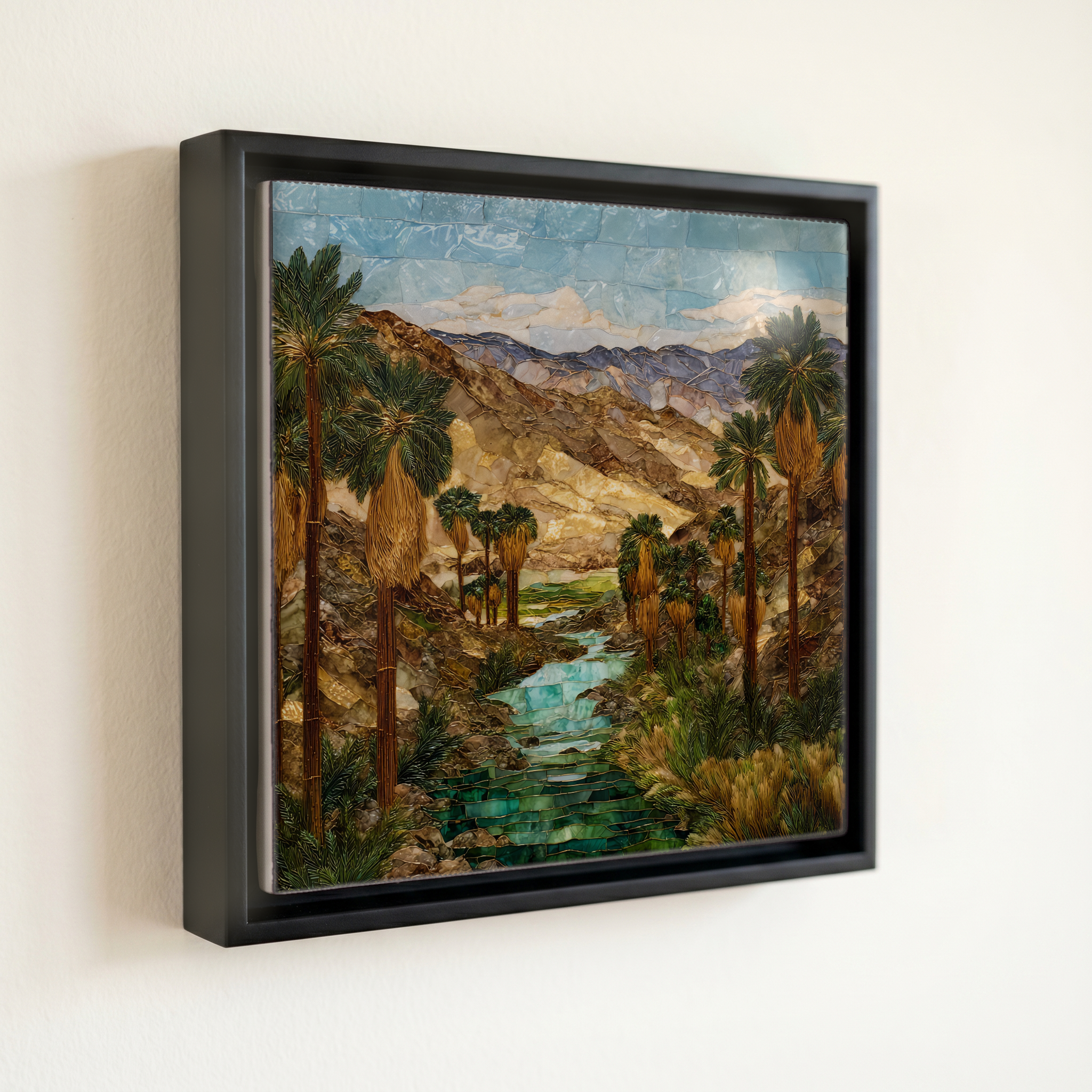 shown in a slim black floating frame · 6 × 6 in