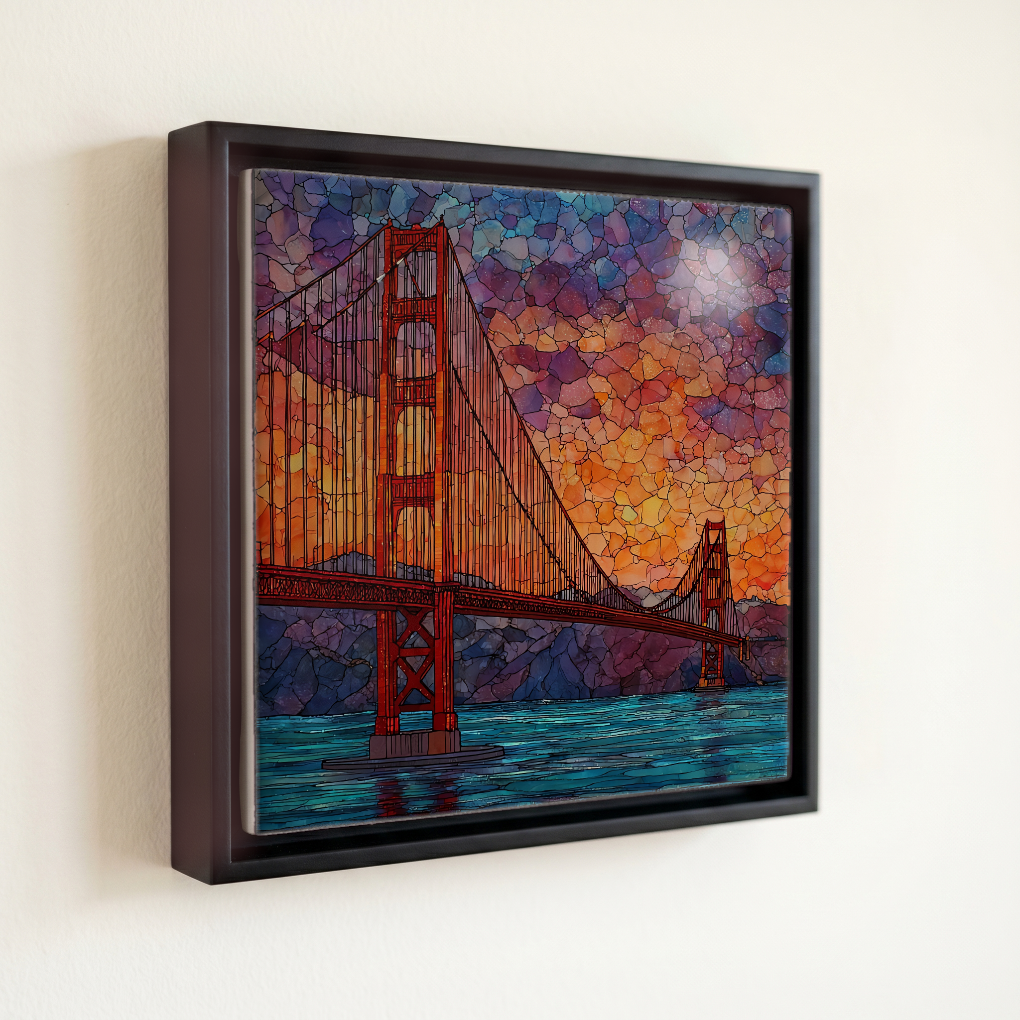 shown in a slim black floating frame · 6 × 6 in