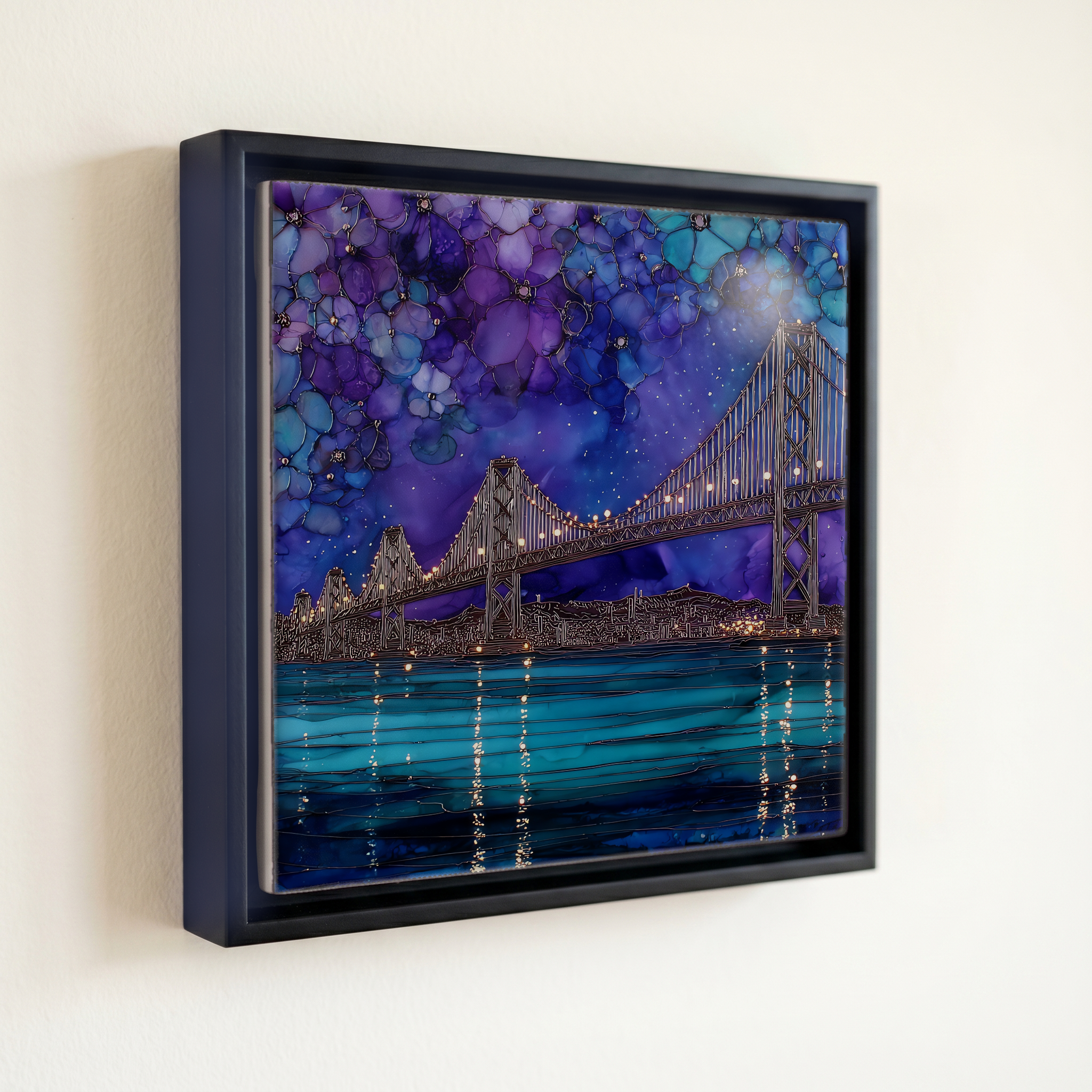 shown in a slim black floating frame · 6 × 6 in