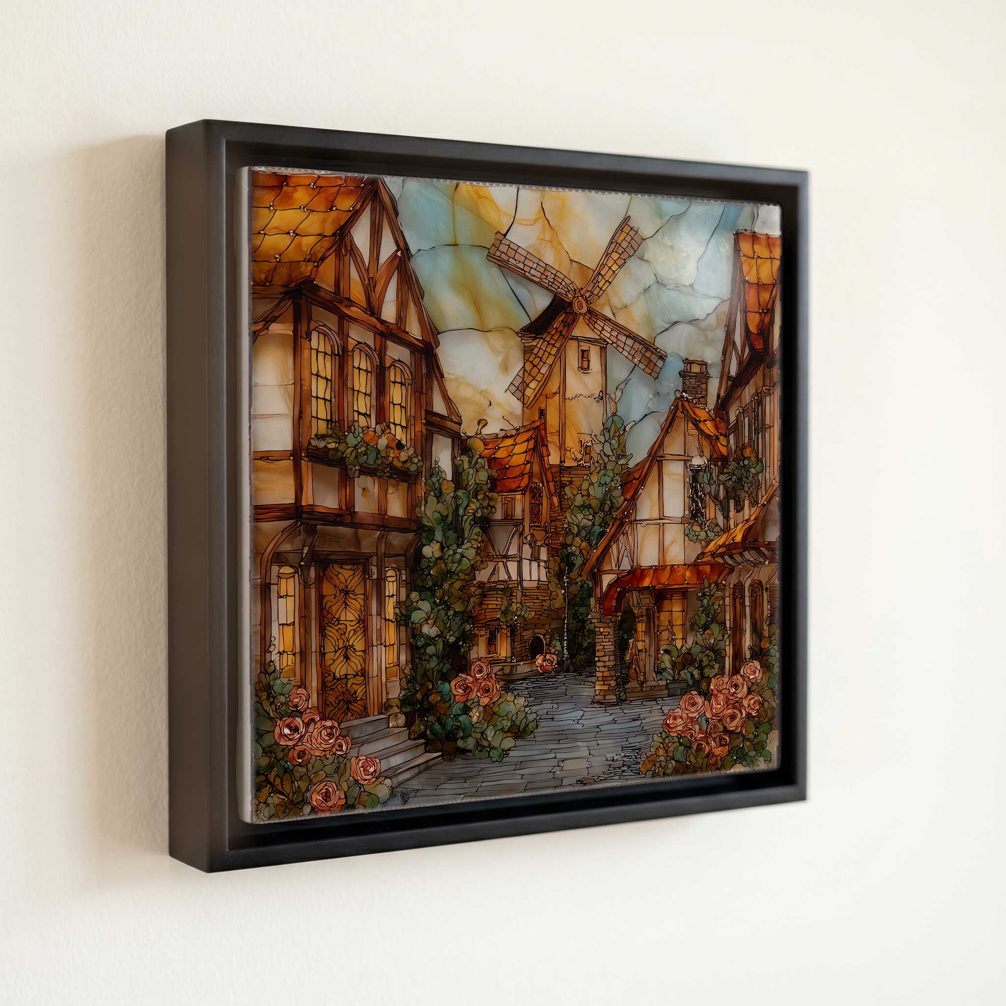 shown in a slim black floating frame · 6 × 6 in