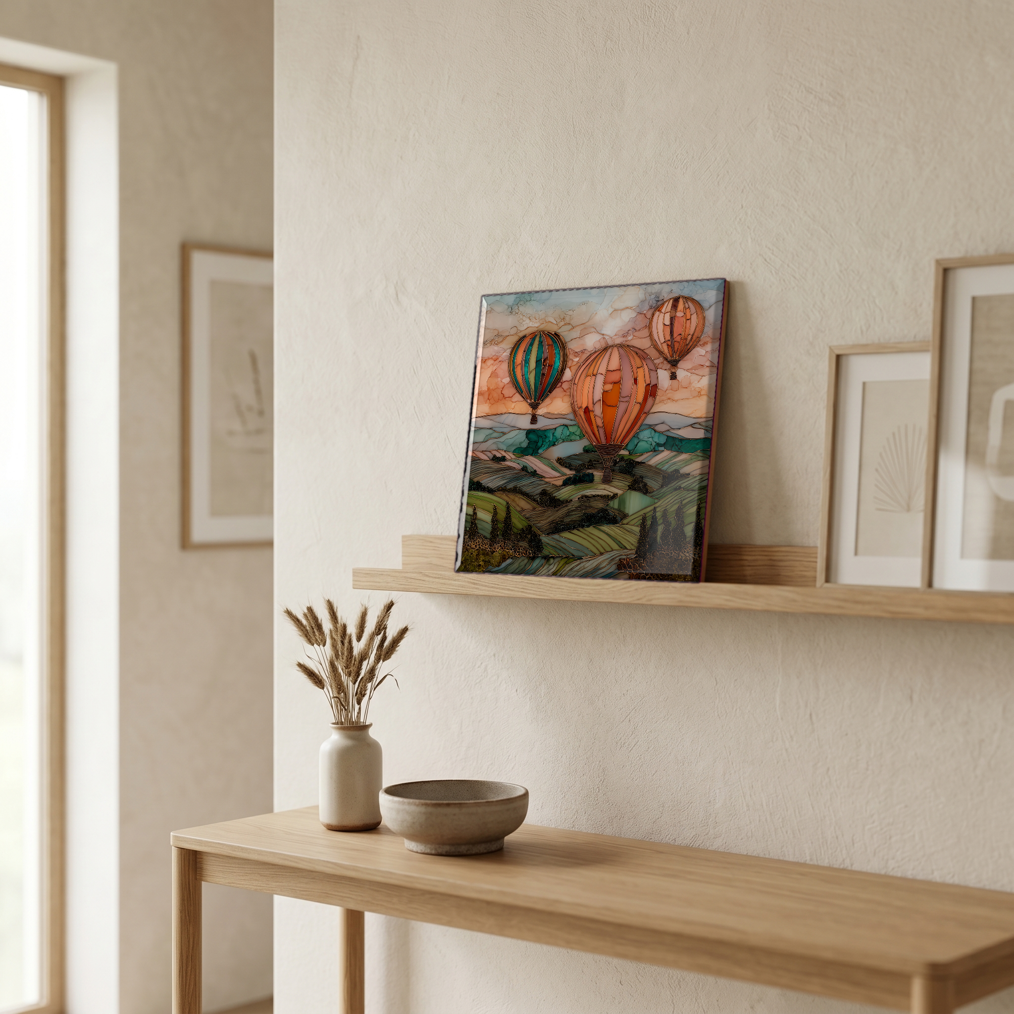 On a picture ledge, where the light comes in.