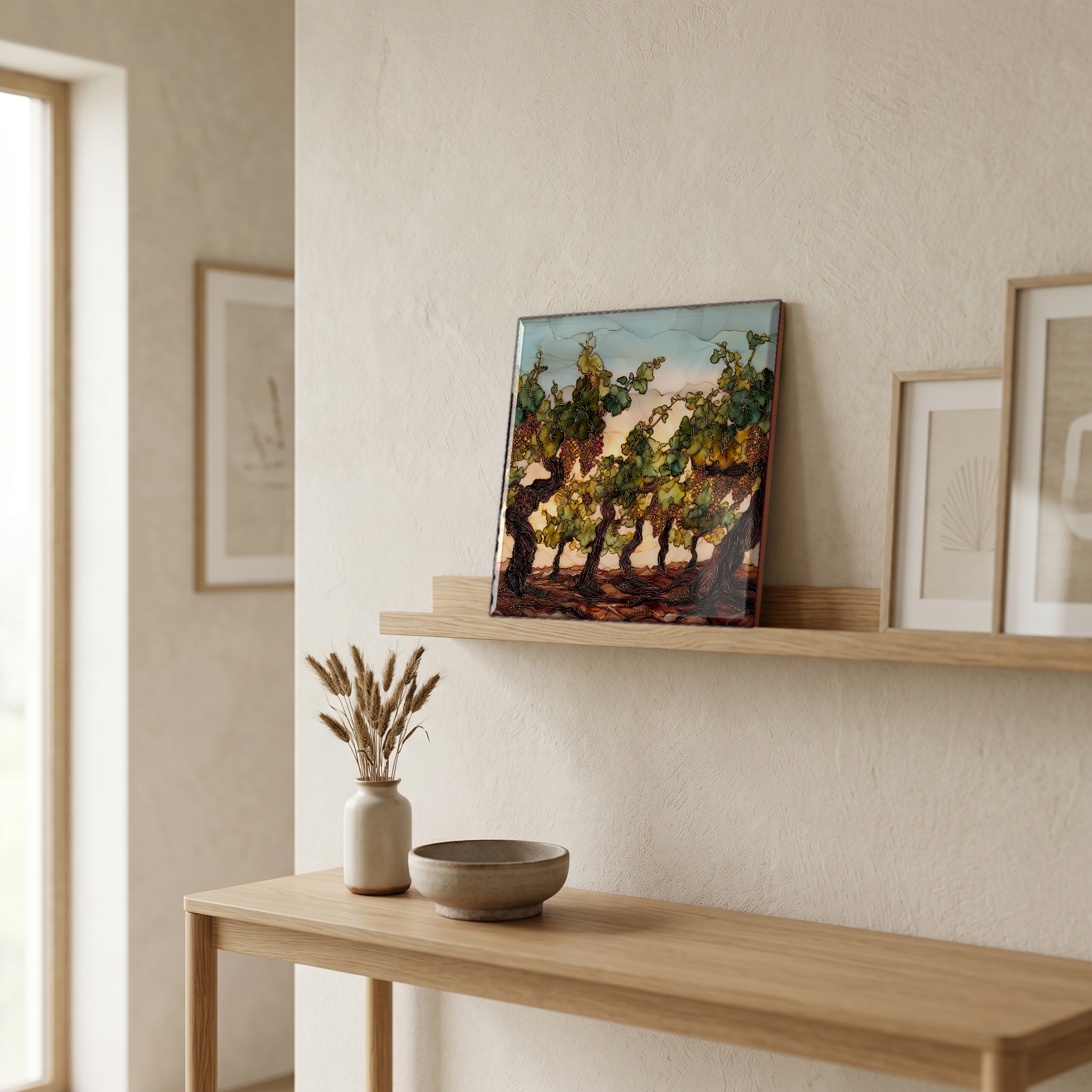 On a picture ledge, where the light comes in.