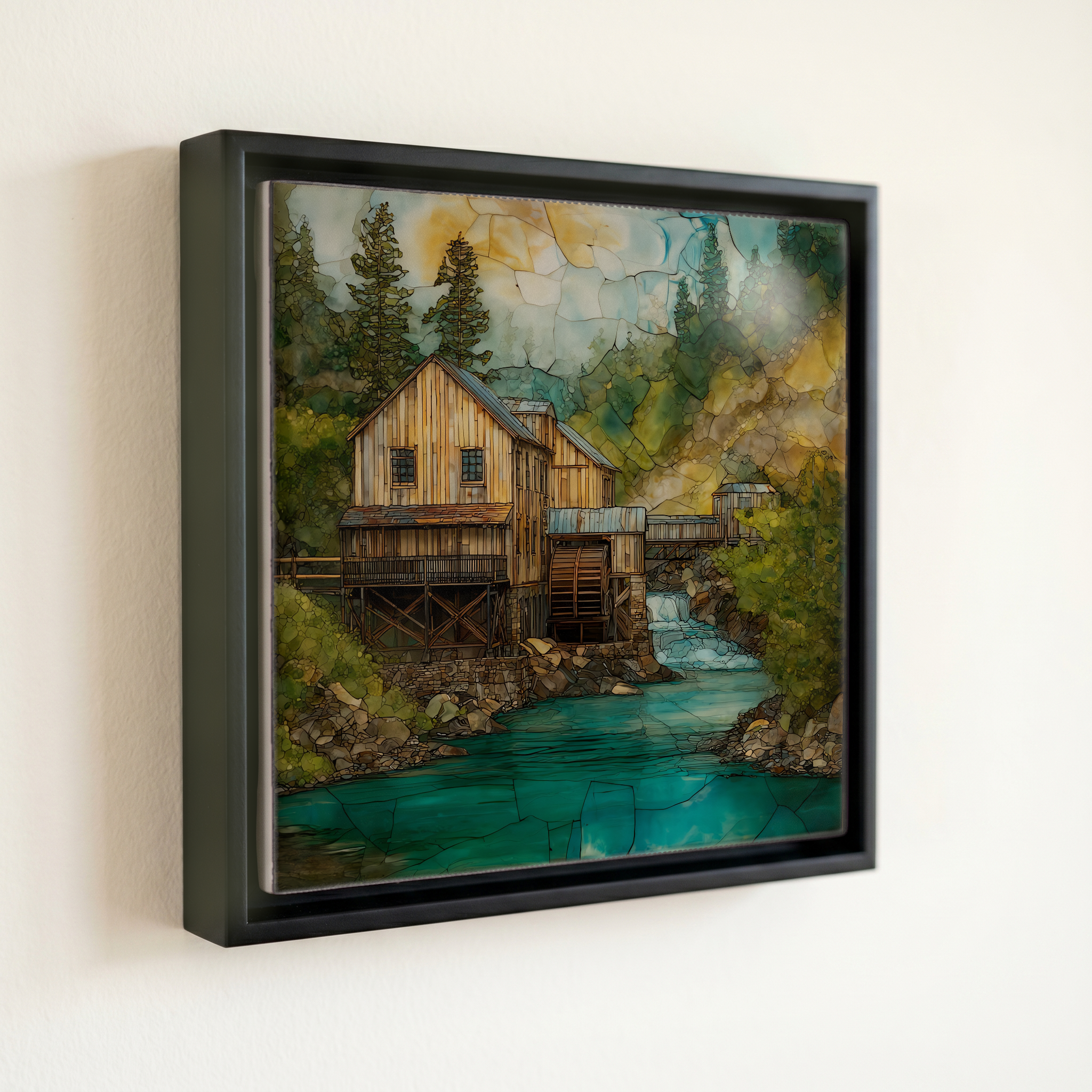 shown in a slim black floating frame · 6 × 6 in