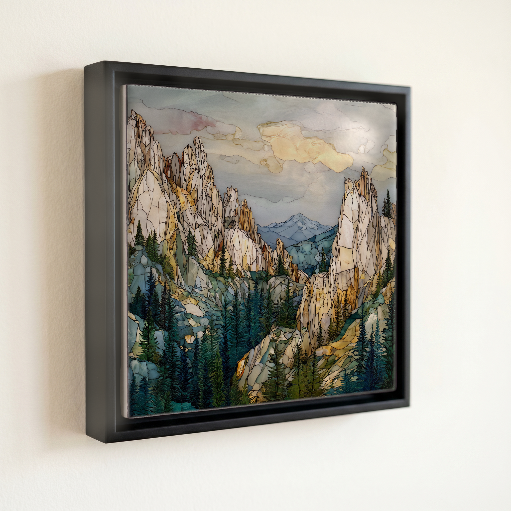 shown in a slim black floating frame · 6 × 6 in