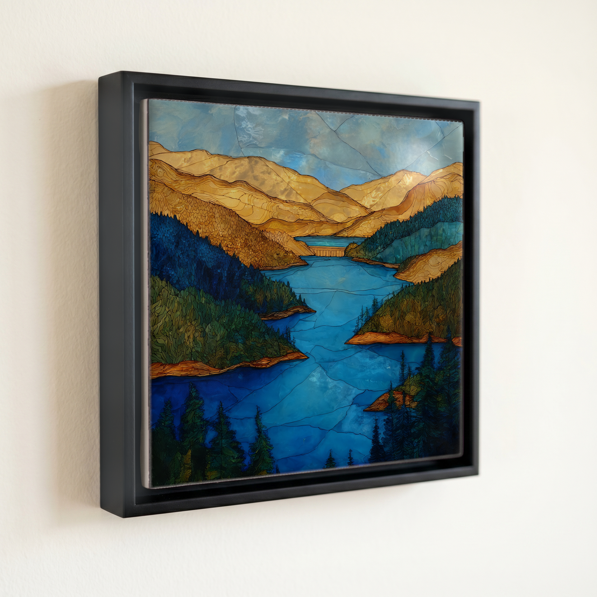 shown in a slim black floating frame · 6 × 6 in