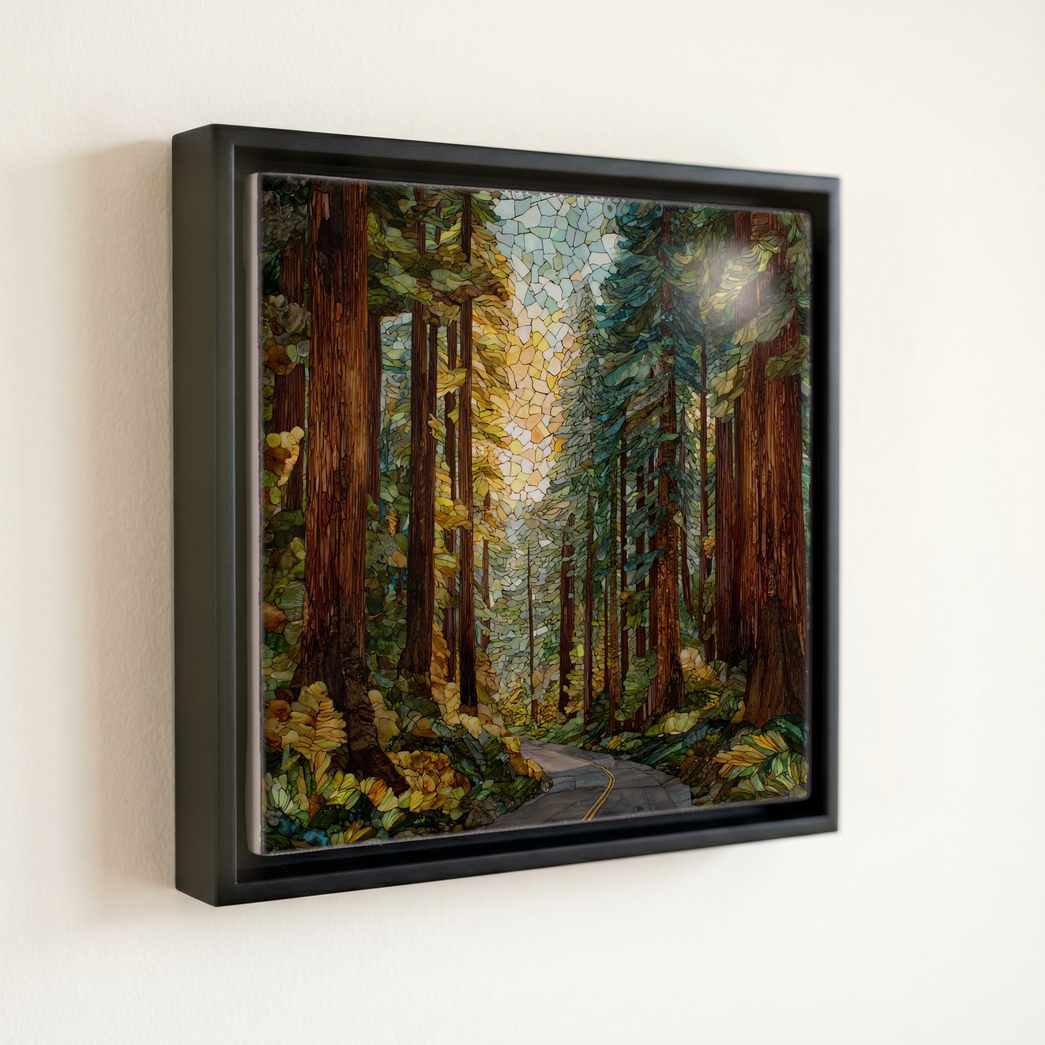 shown in a slim black floating frame · 6 × 6 in