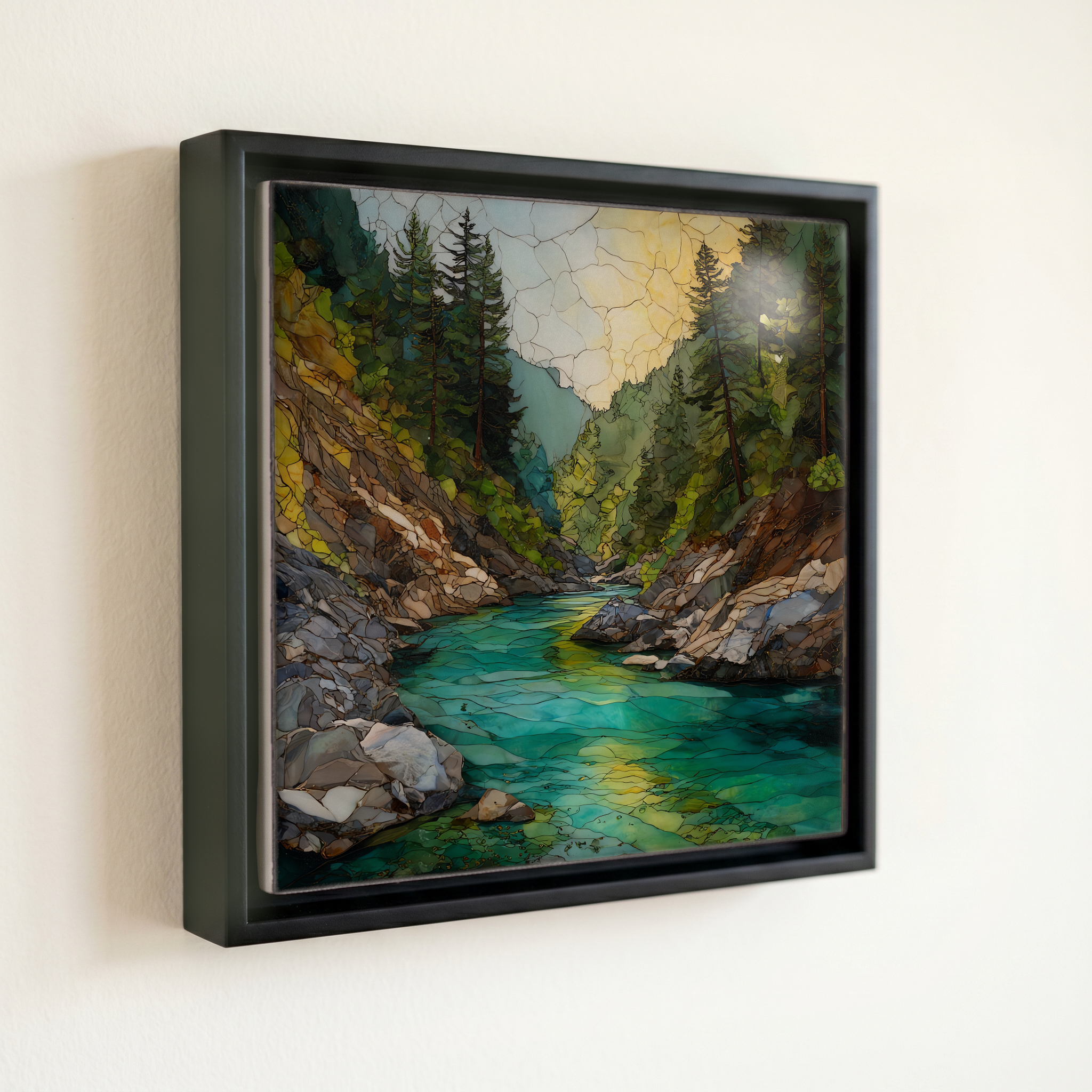 shown in a slim black floating frame · 6 × 6 in