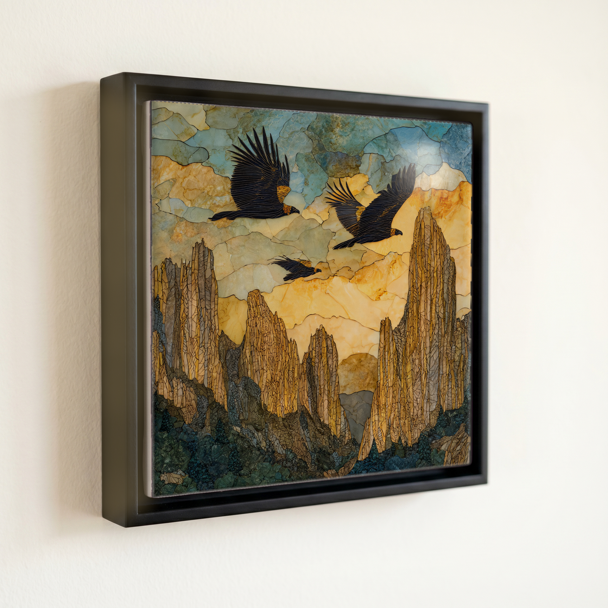 shown in a slim black floating frame · 6 × 6 in