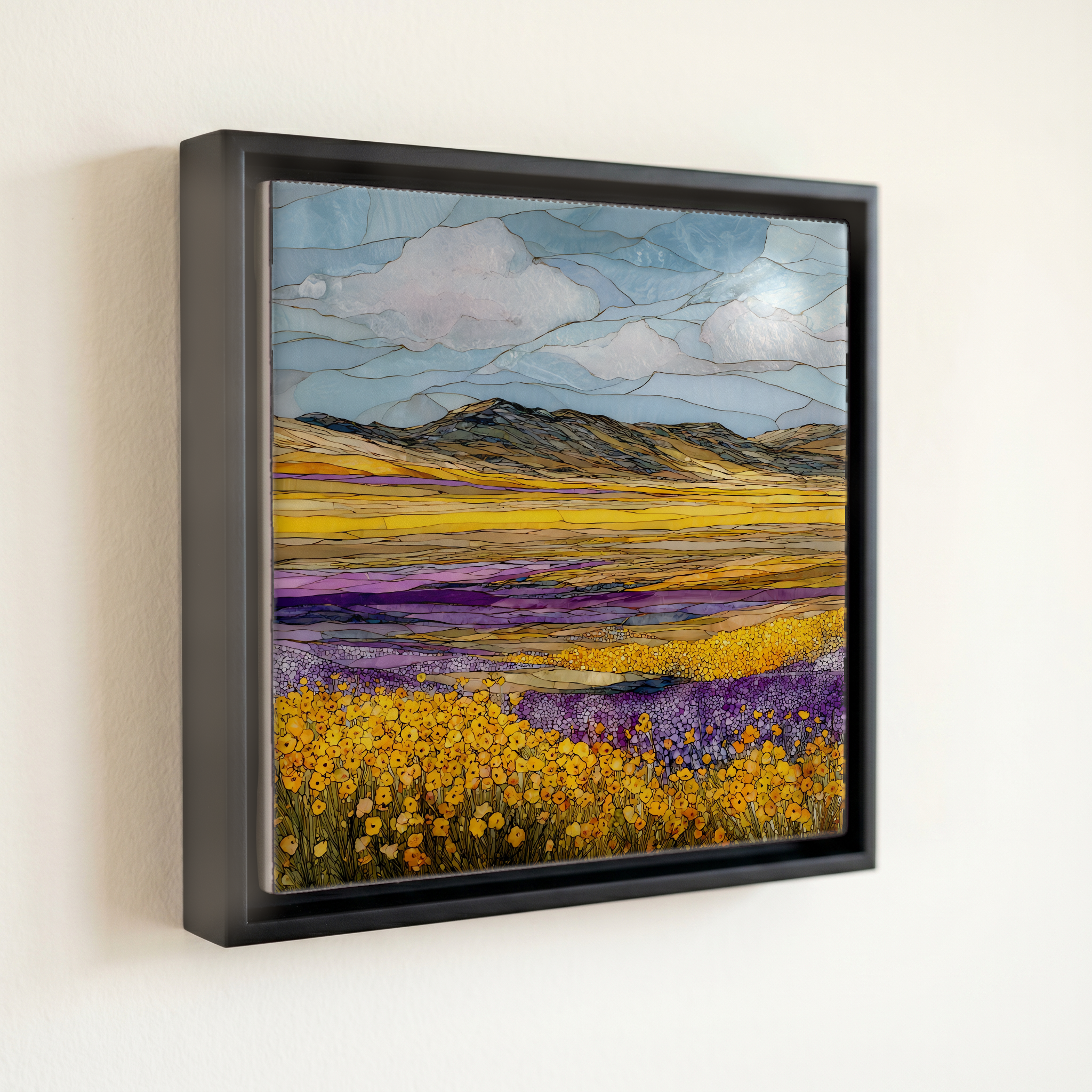 shown in a slim black floating frame · 6 × 6 in