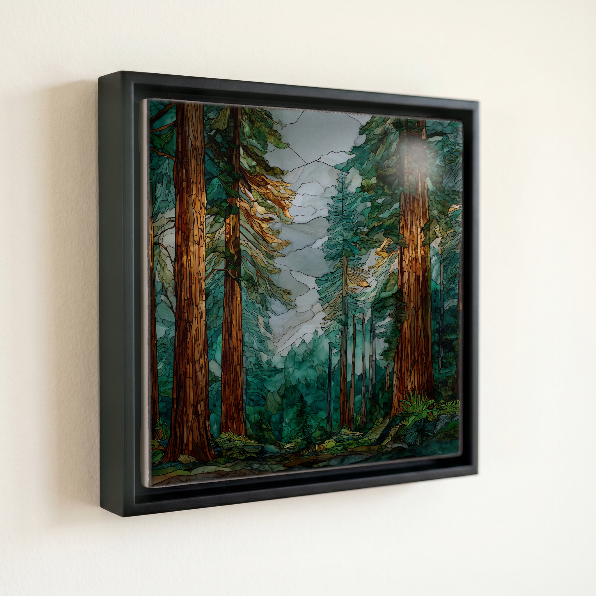 shown in a slim black floating frame · 6 × 6 in