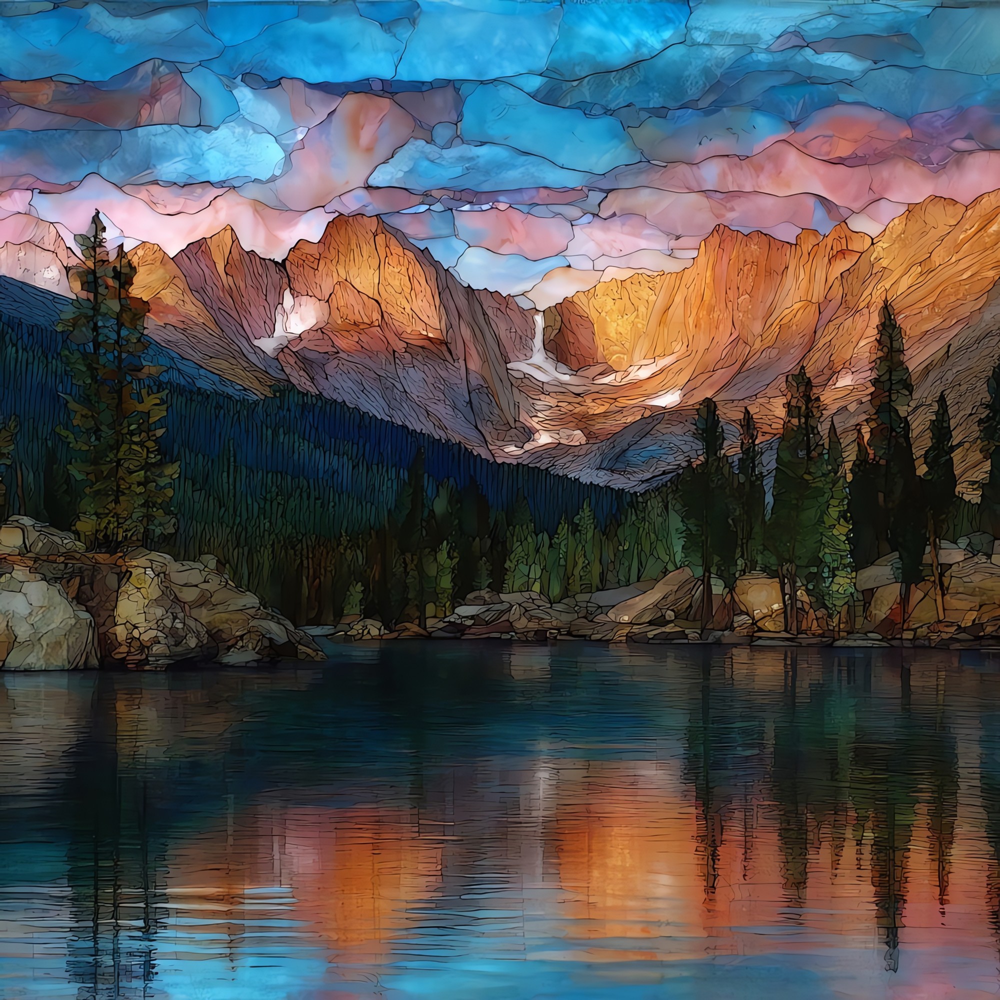 Mills Lake at dusk Rocky Mountain National Park Ceramic Art Tile