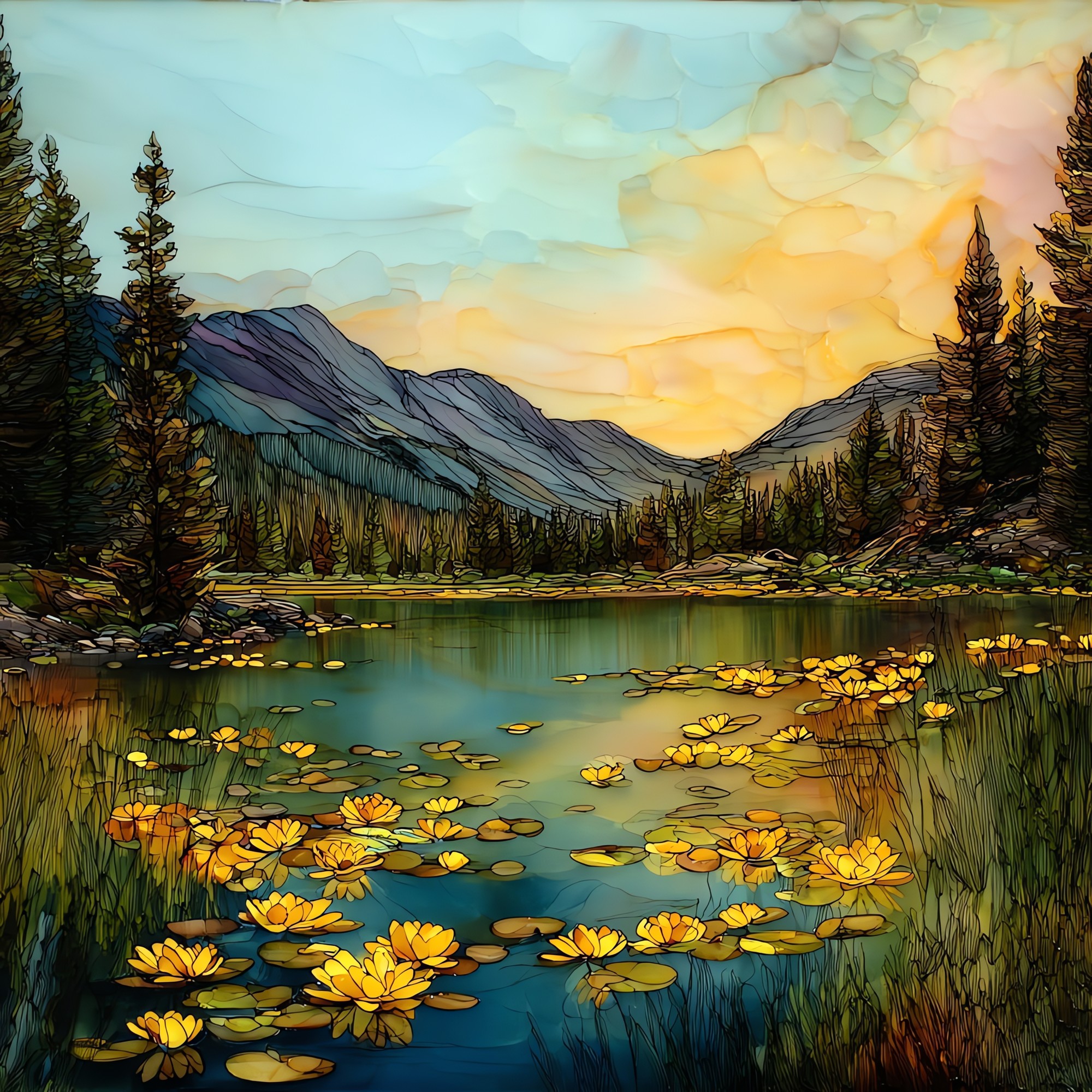 Cub Lake among lily pads Rocky Mountain National Park Ceramic Art Tile