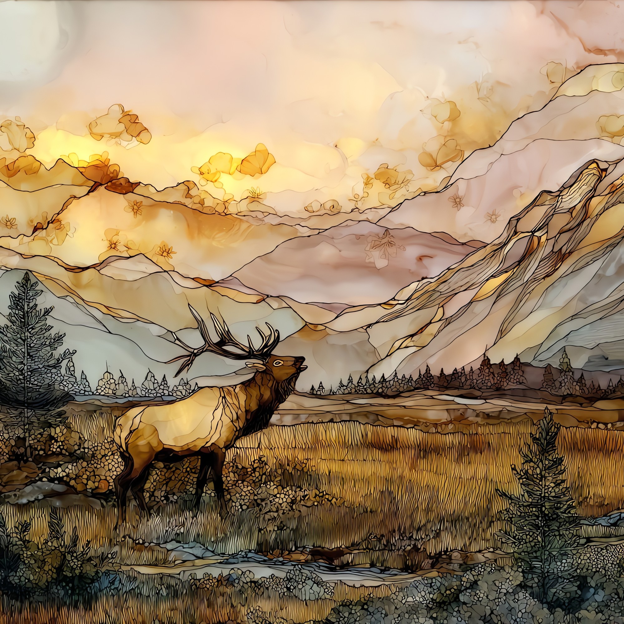 Moraine Park elk rut Rocky Mountain National Park Ceramic Art Tile