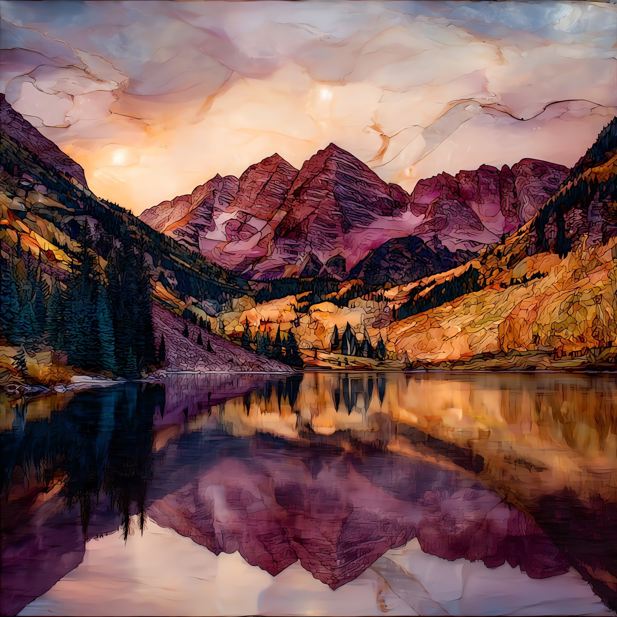 Maroon Bells reflection Elk Range Ceramic Art Tile