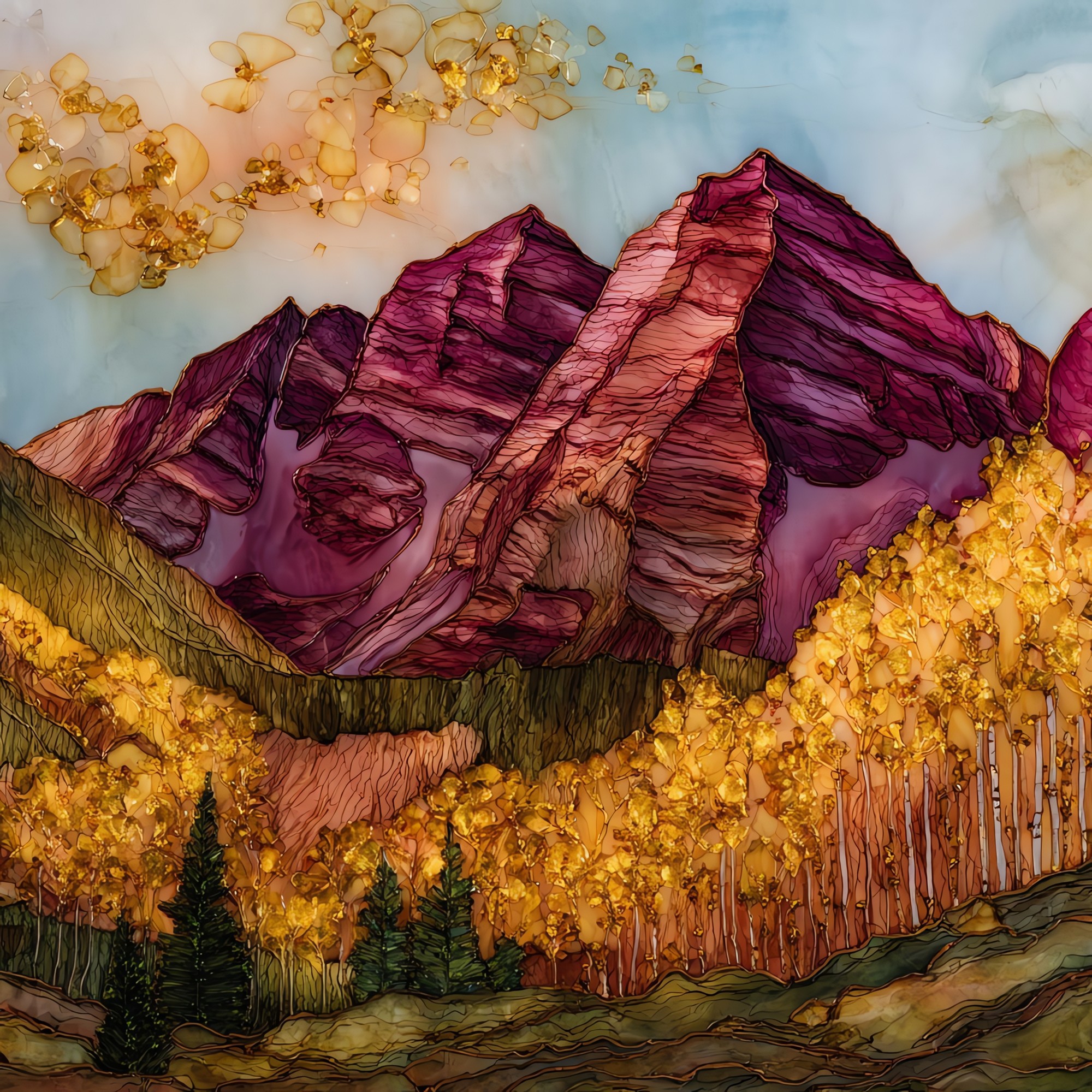 Maroon Bells autumn aspens Elk Range Ceramic Art Tile