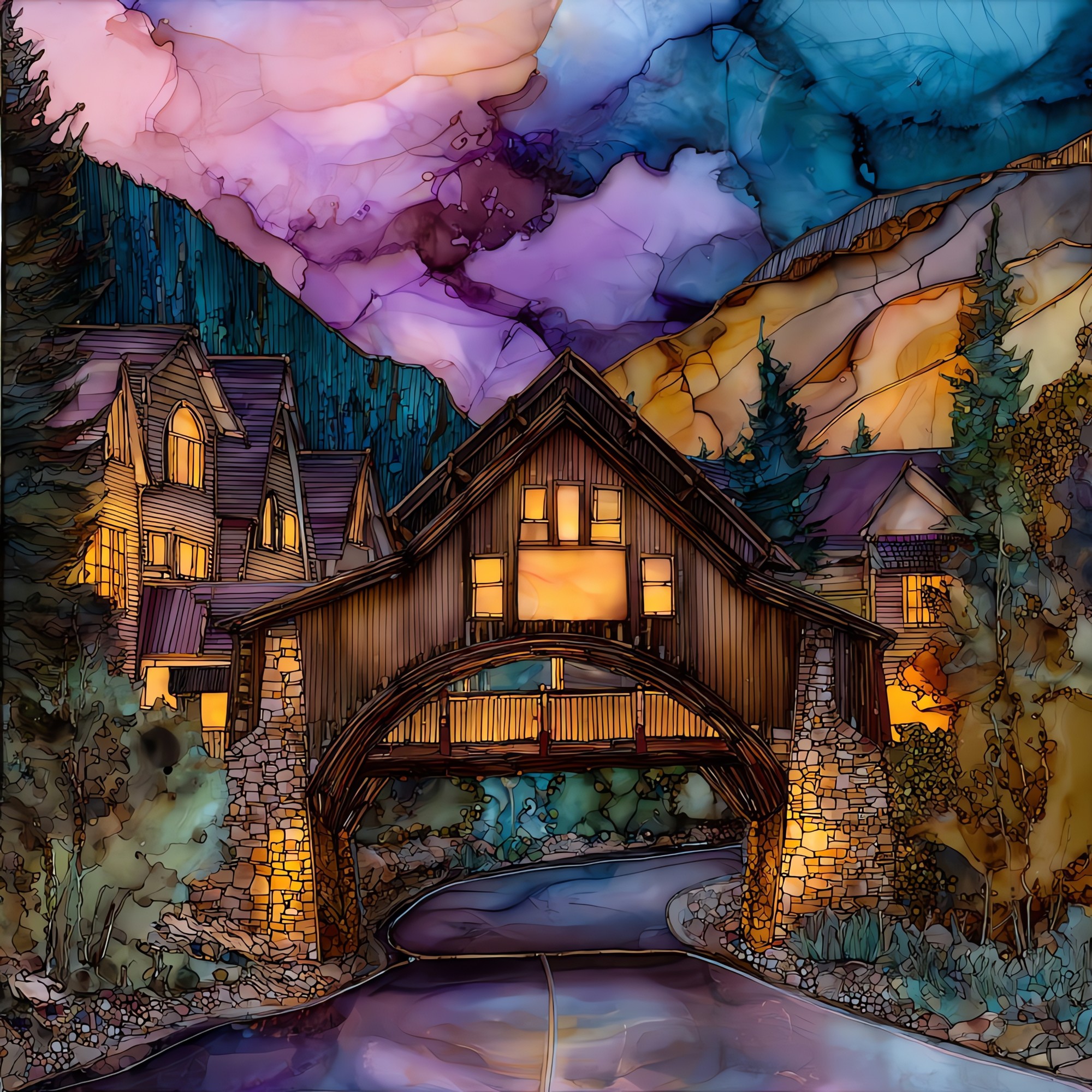 Vail Village covered bridge Eagle Valley Ceramic Art Tile