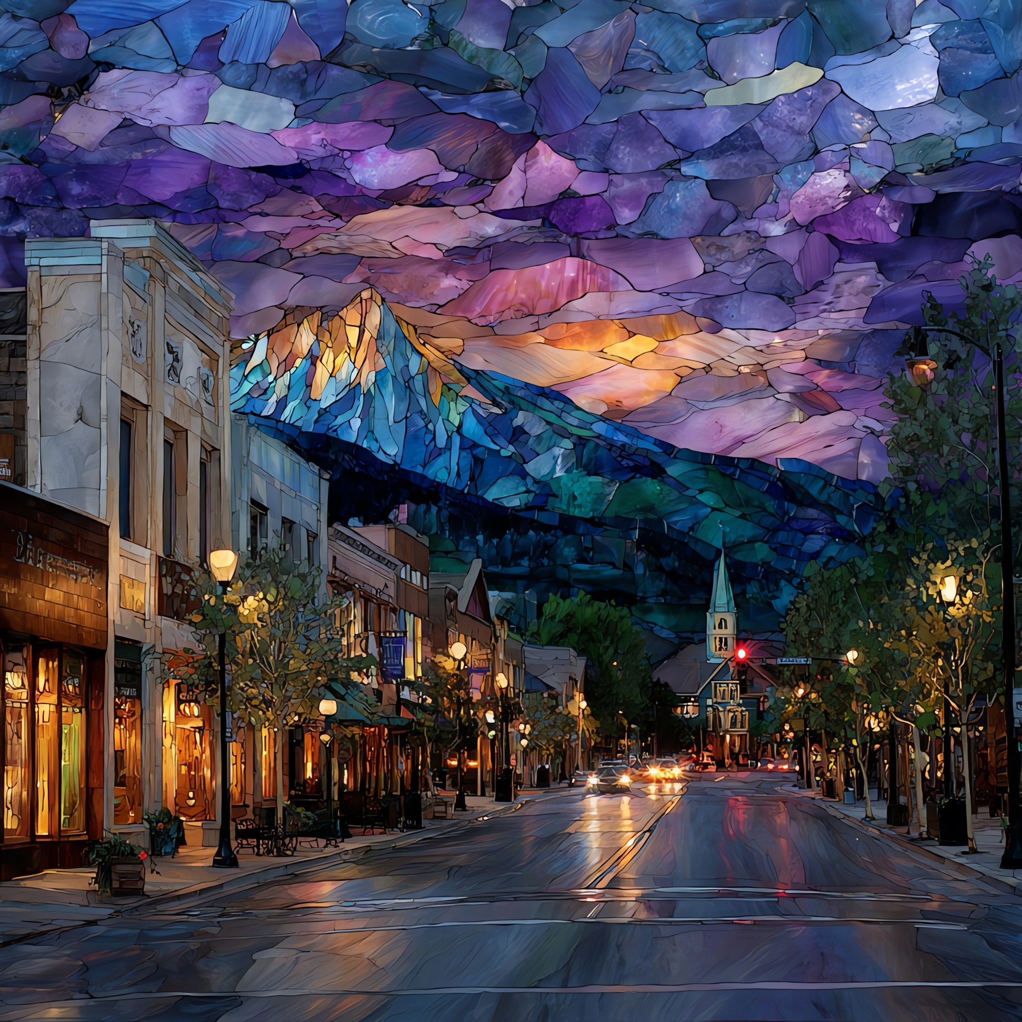 Estes Park downtown twilight Front Range Ceramic Art Tile