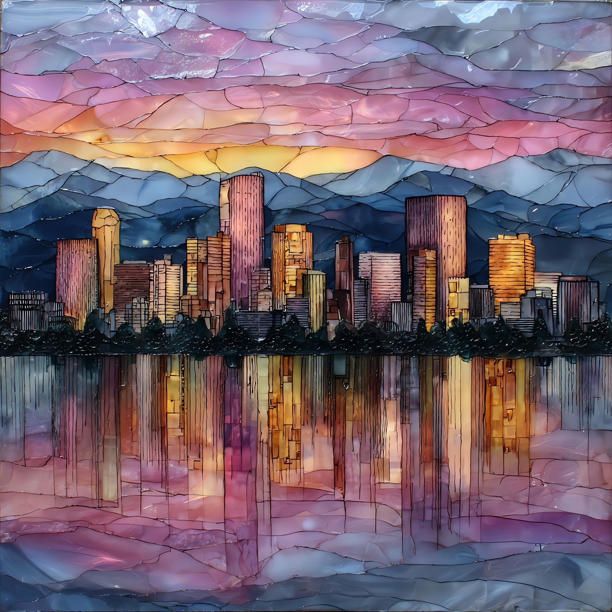 Denver skyline from Sloans Lake Denver Metro Ceramic Art Tile