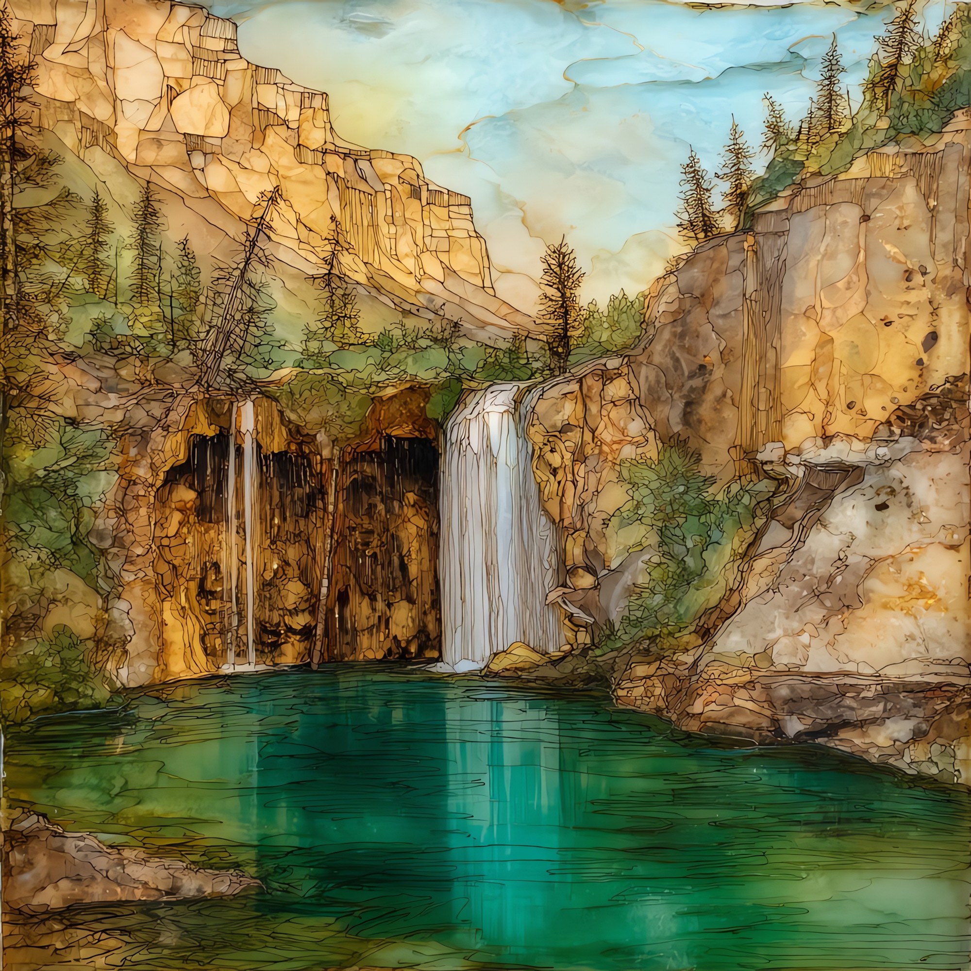 Spouting Rock Hanging Lake Ceramic Art Tile