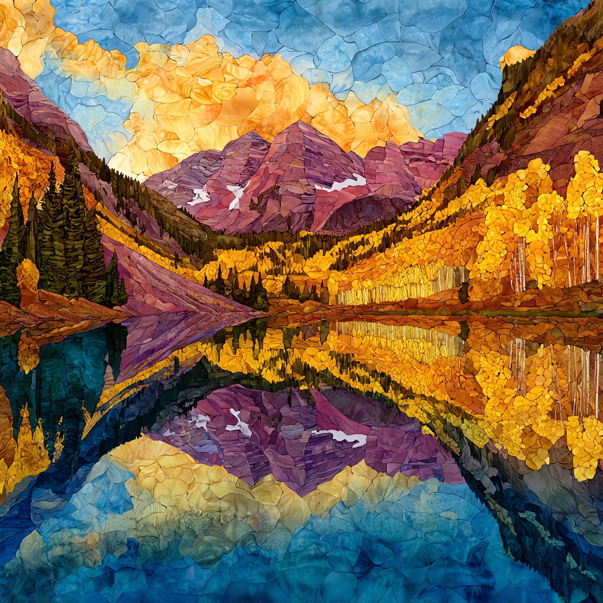 Maroon Bells aspen peak gold Elk Range Ceramic Art Tile